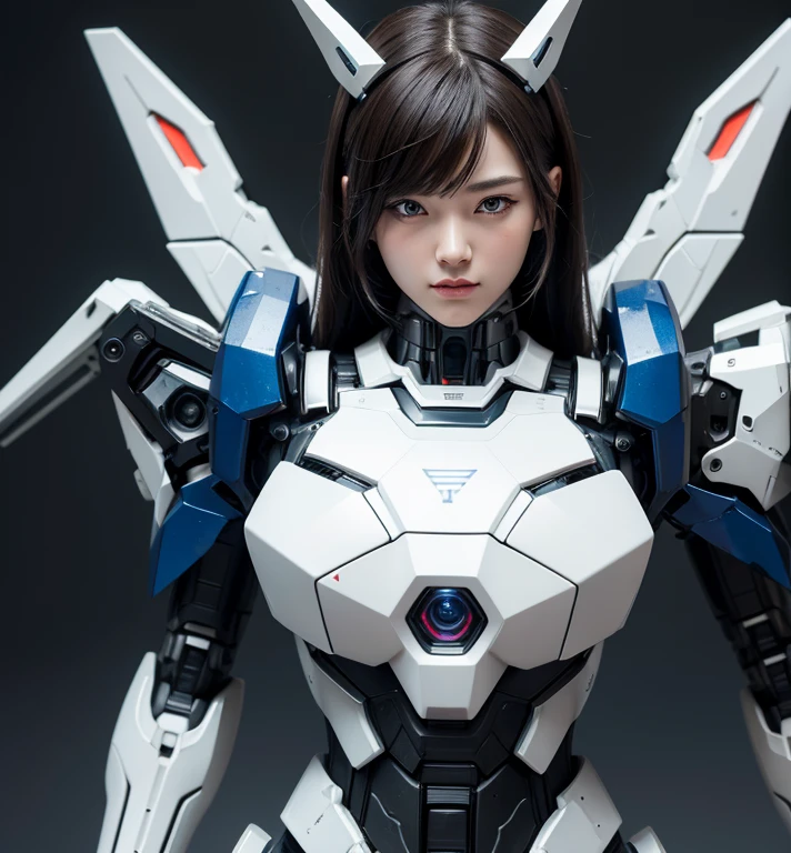 Textured skin, Super Detail, Attention to detail, high quality,high quality, High resolution, 1080p, hard disk, beautiful,(Gundam),Beautiful cyborg woman,Mecha Cyborg Girl,battle mode,Girl with a mechanical body,She wears a futuristic Gundam mecha,Full Body Shot,“A powerful cyborg woman, sleek and futuristic, with advanced mechanical augmentations that enhance her strength and capabilities