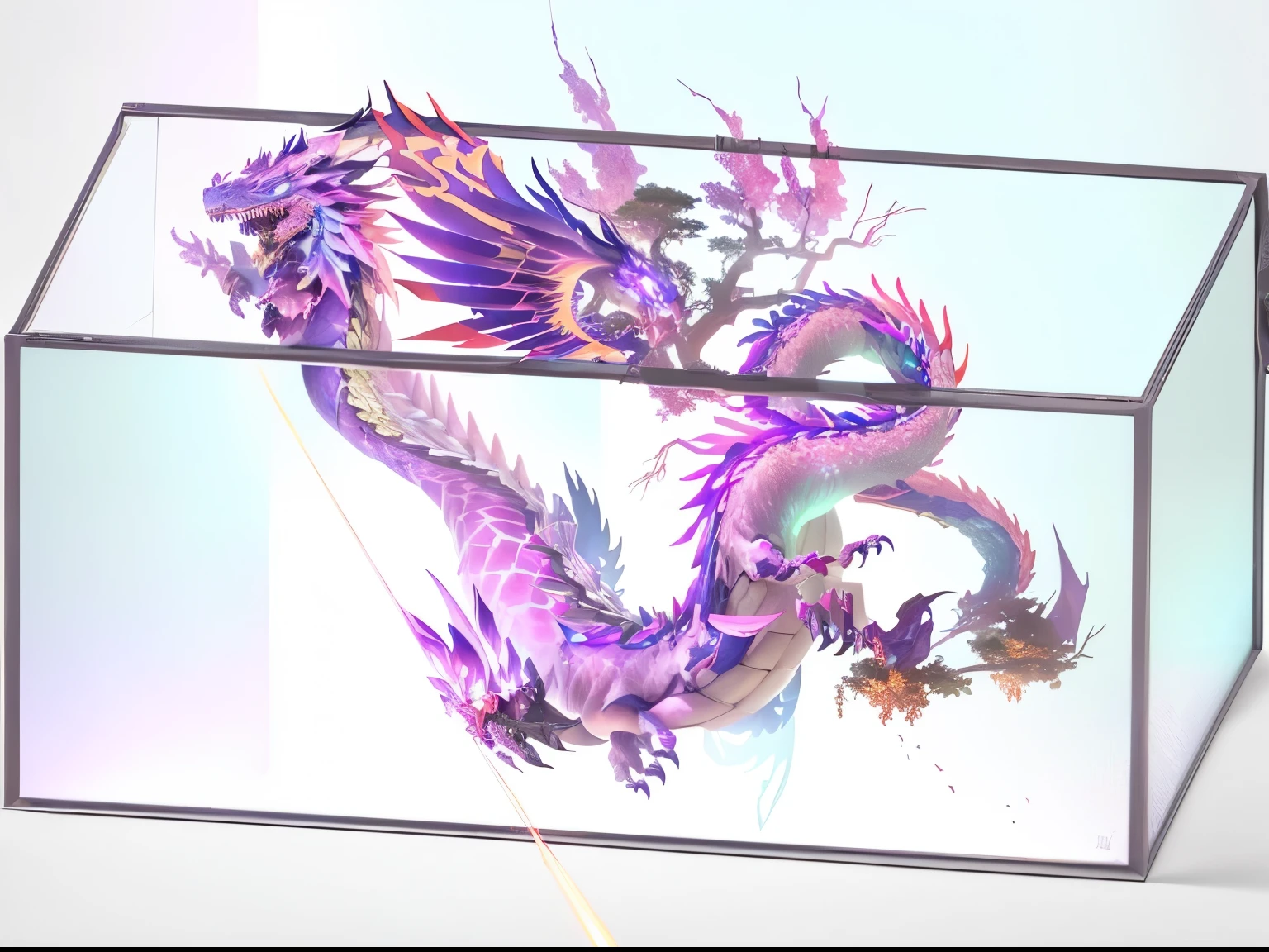 colorful translucent mable cube,There is a blue light inside, Create a distinct 3D visualization of a miniature Chinese dragon,full of characters and characters,Dragon head upward,Baring teeth and claws,Fierce eyes, 3D Epic Illustrations, Holographic display, Brilliant and epic, 3d digital art 4k, 8k high quality detailed art, depicted as a 3 d render, 4K Fine Digital Art, Epic Concept Art. Bokeh, 8k stunning artwork,transports viewers to imaginative worlds, epic landscape, and heroic adventures, sparks wonder and inspiration