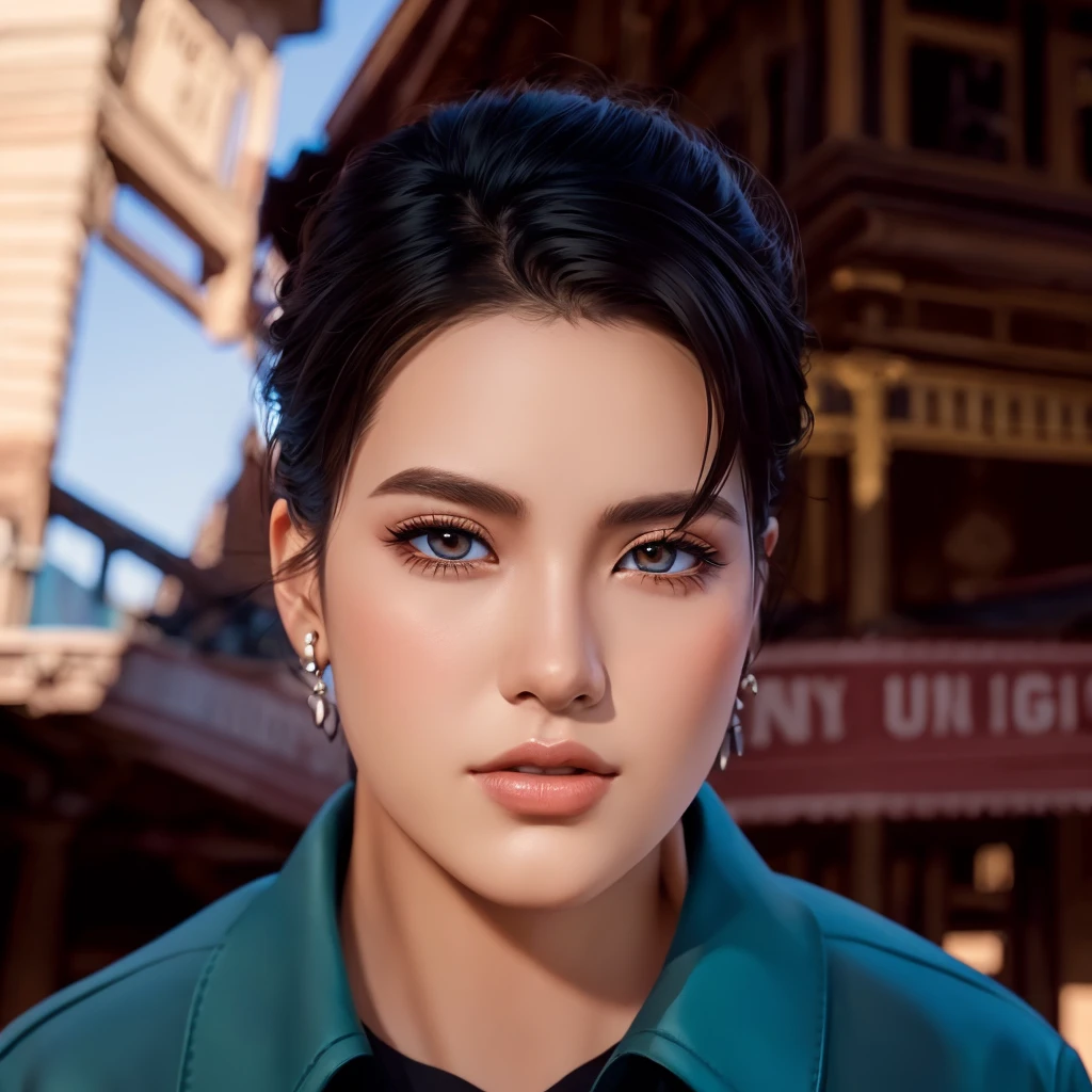 (วอลล์เปเปอร์ CG unity 8k ที่very detailed),(Masterpiece), (best quality), (very detailed), (best illustrations),(best shadow), cowboy shoot, (sharp eyeliner, eyelid, Detailed eyes:1.1), (city background:1.2), ,Take a break , Version 3 (Girls&#39; frontline), , 3D,8k,