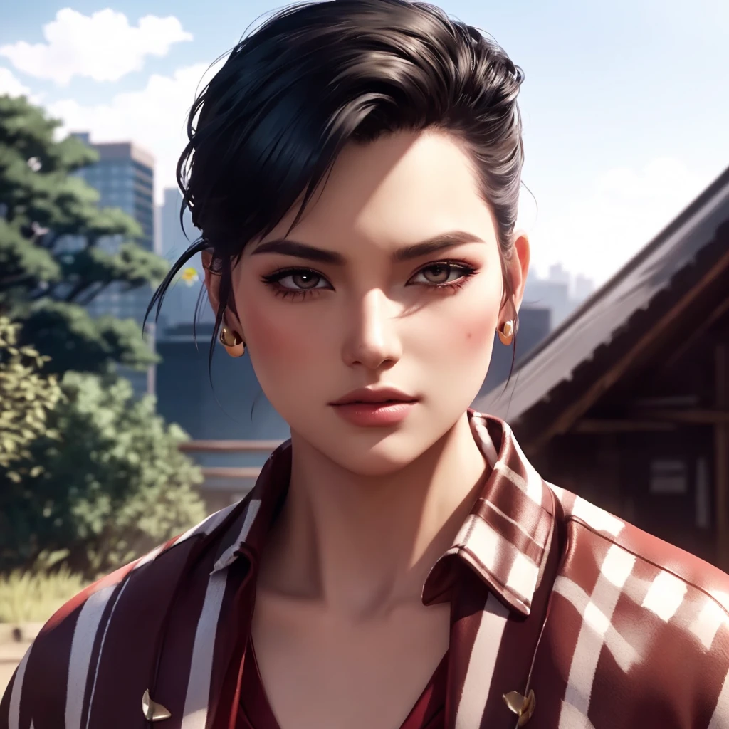 (วอลล์เปเปอร์ CG unity 8k ที่very detailed),(Masterpiece), (best quality), (very detailed), (best illustrations),(best shadow), cowboy shoot, (sharp eyeliner, eyelid, Detailed eyes:1.1), (city background:1.2), ,Take a break , Version 3 (Girls' frontline), , 3D,8k,