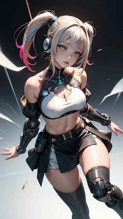 NSFW:1.4、Masterpiece、最high quality、high quality、High definition、High resolution、High detail、Lens flare、Ray Tracing、high qualityのテクスチャー、high qualityの影、Beautiful details、Detailed explanation、Detailed texture、Realistic facial expression、Realistic and colorful、Delicate、Cinematic Light、Side light、Sharp Focus、(1 Female:1.3)、(Intricate details、Makeup、Pure Eros Face_v1:0.5)、(Details Beautiful delicate face、Detailed beautiful delicate eyes、Perfect Facial Proportions、Detailed skin、Charm、Detailed chest、Large upward-facing breasts)、Underboob、(See-through)、Wet、slender、sexy、High Leg、V-Cut、Fancy Twin Tails、Beautiful bangs、（Two-tone gradient hair color）、(Lift-up mini skirt)、(Mini skirt soaring in the wind)、(high slit)、Knee-high、Thighs、Cyberpunk Boots、White shirt、Crop top、Headphones、Cyberpunk Sleeve Removal、Cyberpunk Belt、Head to toe full body shot、Low-angle composition、Raise your knees、Color paint、Ink splash、(Take a deep breath、Work on this image step by step)