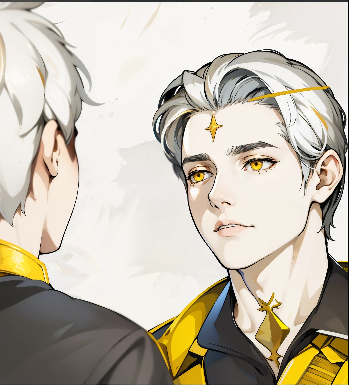 white hair yellow eyes men , tiene joyas doradas de oro