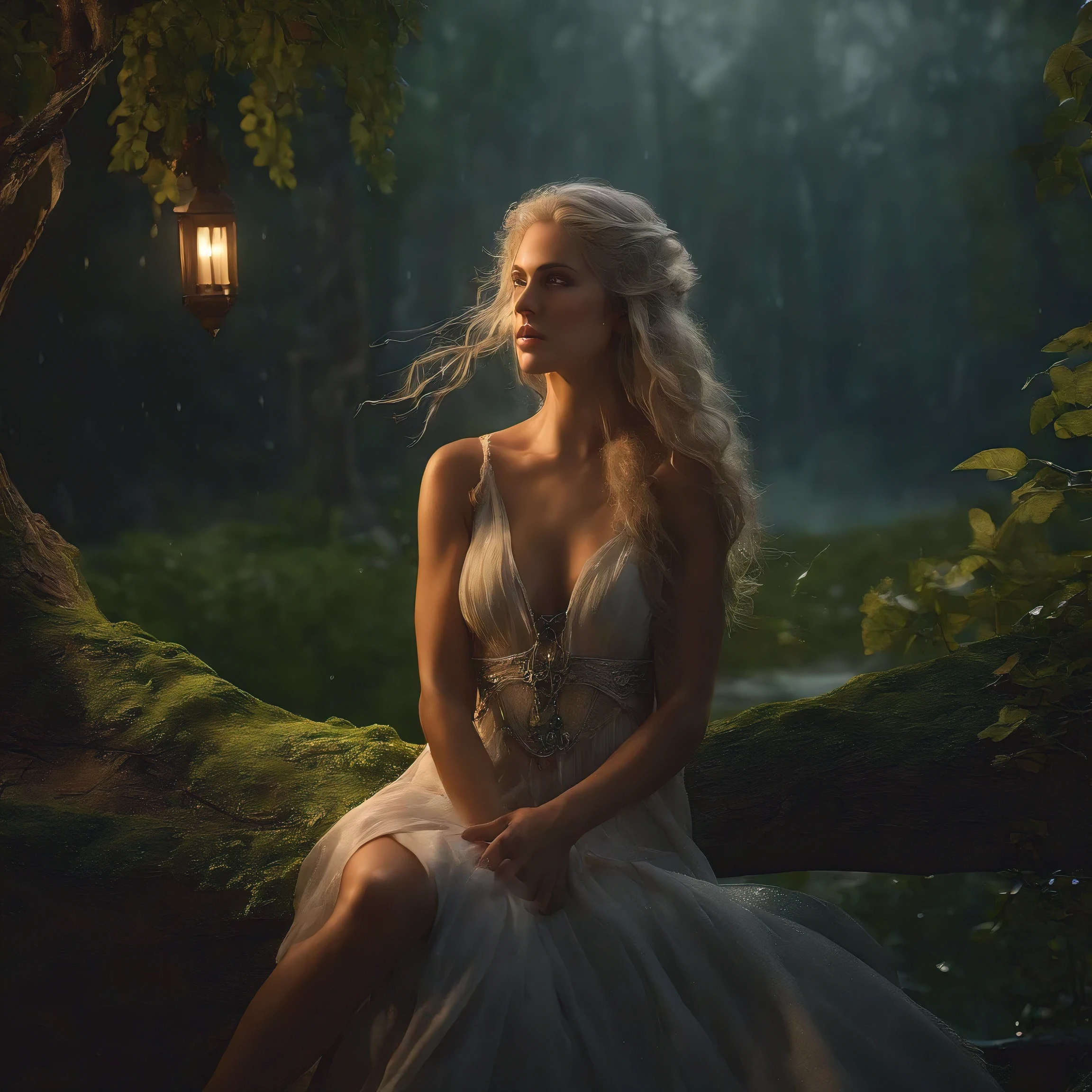 (Master Parts, High resolution:1.5), (Photoshoot in the magical forest:1.2), (Heavy rain creates a magical environment:1.2), (Silver-haired Elf Maiden:1.2), (Glossy wet hair and naked body:1.2), (Natural and natural beauty:1.2), (Exudes grace and elegance:1.2), (Raindrops that accentuate the chest:1.2), (Confident and comfortable body:1.2), (Feminine curves), (Angular lenses capture an impressive presence:1.2), (soft, Warm sunlight breaking through the rain:1.2), (Creates a magical and fantastic glow:1.2), (Elven sorcerer immersed in nature:1.2), (A calm look in the storm:1.2), (Evokes a sense of serenity and mystery:1.2), (Close connection to the elements:1.2), (Celebrating the beauty of the natural world:1.2), Cinematic, Very detailed, Insane Details, Beautifully colored, Unreal Engine, Depth of written boundary, Super Resolution, Megapixels, Movie thunder, Anti-aliasing, FKA, Thai, RTX, SSAO, Post-processing, Post-production, Tone Mapping, .CG-10 ..., Visual Effects, Special effects, Extremely detailed and complex, Hypermaximalist, Ultra-realistic, Volumetric, Realistic, Ultra Photorealistic, Ultra-detailed, Intricate details, 8k, Very detailed, colorful, Volume Lightening, High resolution, Realistic, Unreal Engine, 16k, Sharp focus, Octane Rendering