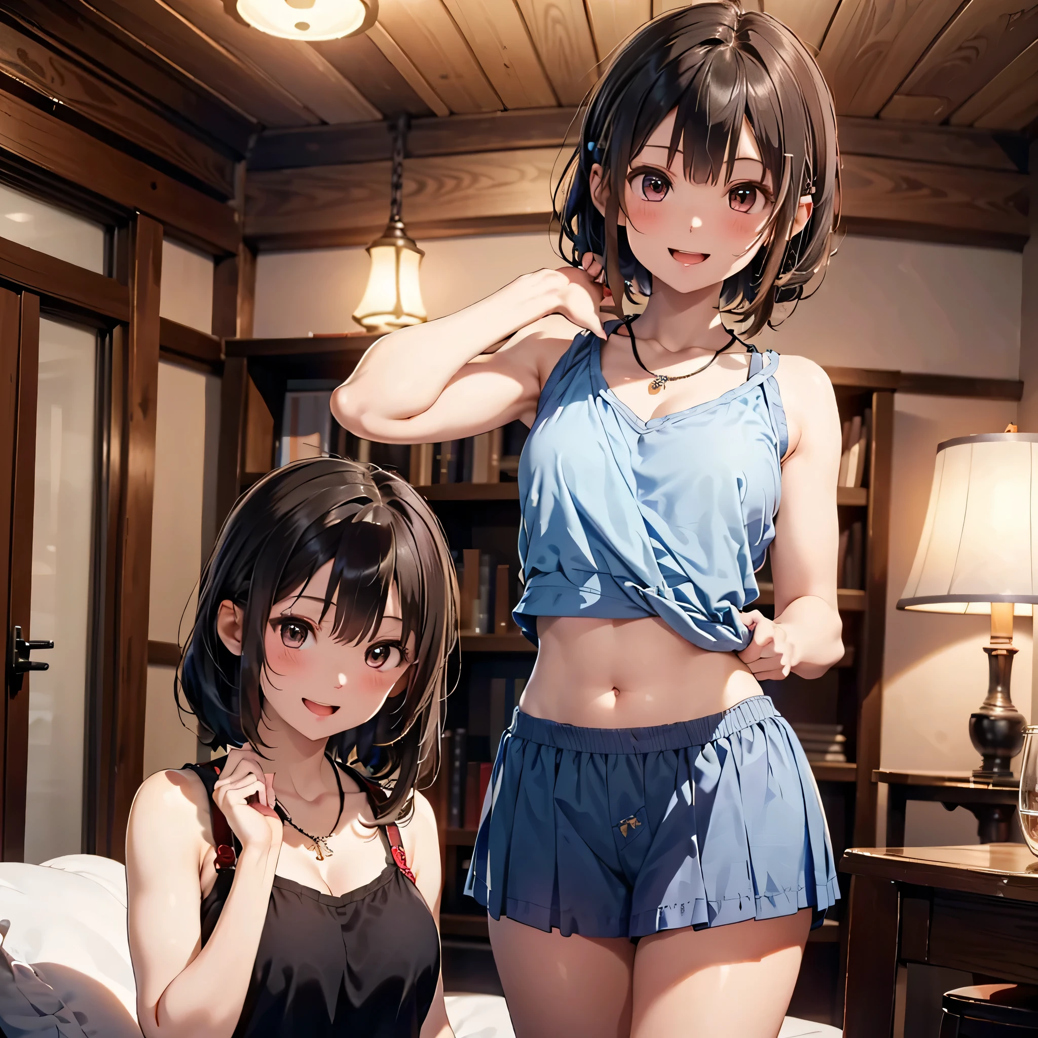 Mother and two daughters、naked、barbecue、See-through、T-Shirts、Showing underboob、Off the shoulder、naked、short hair with twin tails、Wide forehead、Pussy、Hold in mouth