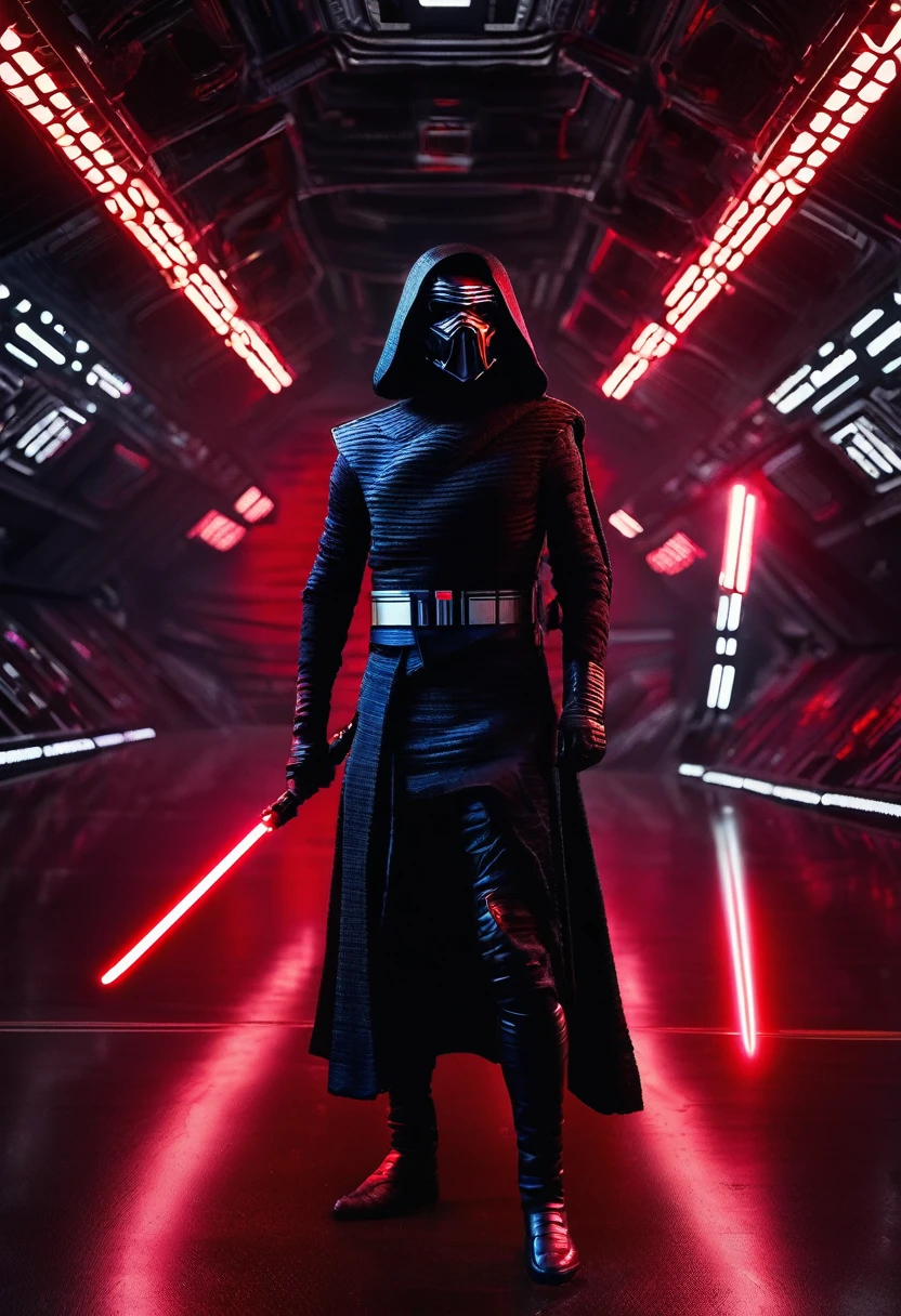 

 "Full-length bald Kylo Ren inside a Star Destroyer hangar, wielding his fiery red lightsaber. The scene is super-realistic, with dramatic lighting and shadows typical of a cinematic environment. The details of the hangar and the suit Kylo Ren are extremely sharp and defined, in high definition (HD) and 8K resolution."
 This message has been generated by Nova - download it for free: https://novaappai.page.link/qBc7HKAbUBvgRq6i7