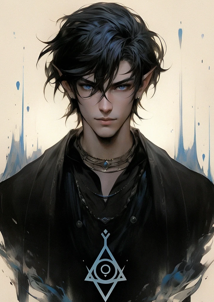 anime - style illustration of a young man with a blue eye, artwork in the style of guweiz, young shadow mage male, skinny male fantasy alchemist, by Yang J, handsome guy in demon slayer art, portrait of a young elf wizard, a portrait of a male elf, ross tran style, artgerm and atey ghailan