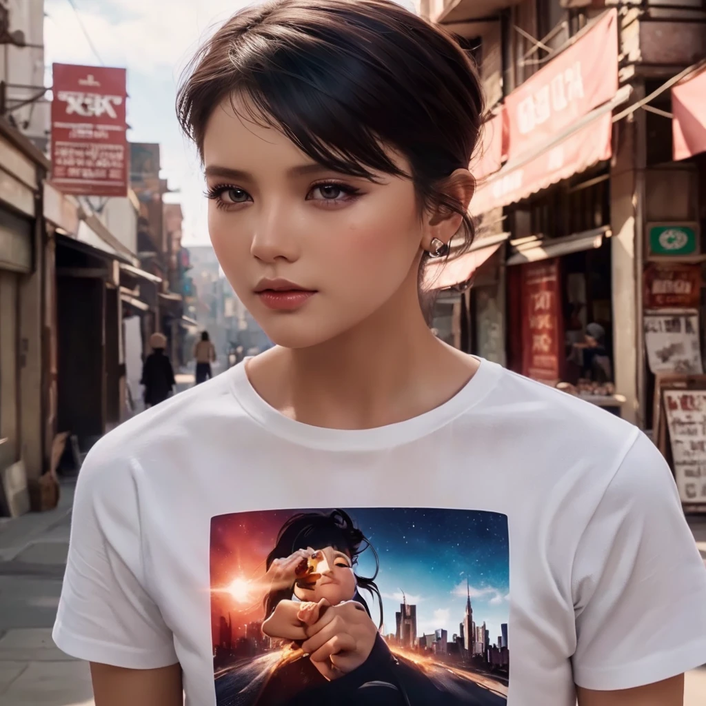 (วอลล์เปเปอร์ CG unity 8k ที่very detailed),(Masterpiece), (best quality), (very detailed), (best illustrations),(best shadow), cowboy shoot, (sharp eyeliner, eyelid, Detailed eyes:1.1), (city background:1.2), ,Take a break , Version 3 (Girls' frontline), , 3D,8k,