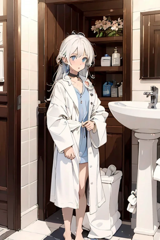 artwork, Attention to details, beautiful girl (Freeze), natural breasts, long white hair with two pigtails, and green eyes, white collared shirt, serious face blushing, bare legs, black panties, whole body, barefoot, trapped inside a transparent glass jar, waxed inside, inside the jar, whole body en el frasco, sentada inside the jar, barefoot, trapped in the jar. She and the bottle stained with milk