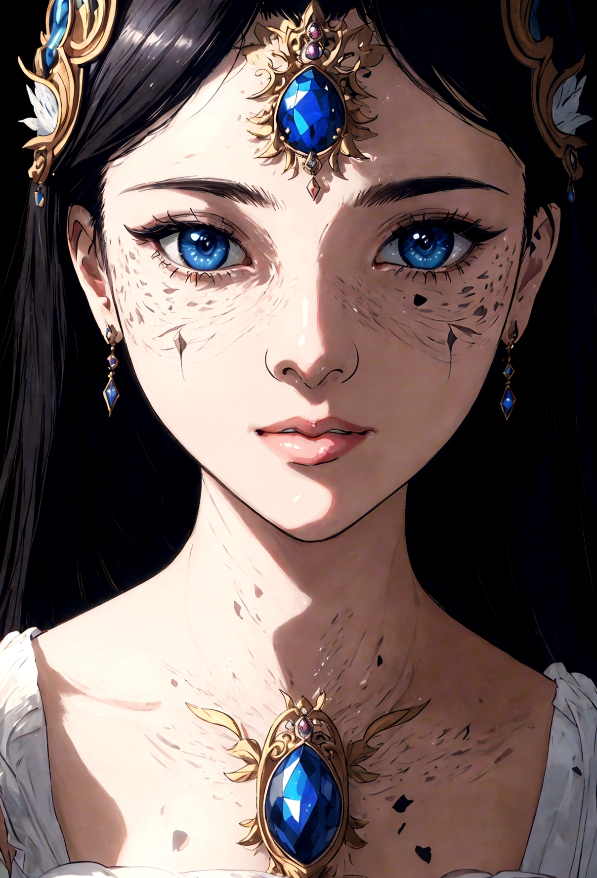 (ultra high res,photorealistic,realistic,best quality,photo-realistic), (8k, raw photo, best quality, masterpiece), (photon mapping, radiosity, physically-based rendering,automatic white balance), technological sense, best quality, masterpiece, illustration,CG ,unity ,wallpaper, official art, Amazing, finely detail, an extremely delicate and beautiful,extremely detailed, highly detailed, sharp focus,rich background,blurry background, (real person,photograph), (((high detailed skin,visible pores))), (((face close-up))), ((small breasts)), Her face is like a work of art, with every feature perfectly balanced and symmetrical. Her eyes are a vivid shade of blue, with long, thick lashes that fan out like feathers, she has black short hair with fringe, beautiful detailed glass hair. They are framed by delicately arched brows, which give her an air of sophistication and intelligence.Her nose is small and straight, with a slight upturn at the tip that gives her a playful, mischievous look. Her lips are full and lush, with a natural pout that is both sensual and inviting. When she smiles, her whole face lights up, and you can't help but be drawn in by her infectious energy. Her skin is like porcelain, smooth and flawless, with a natural radiance that seems to come from within. It's as if she's lit from within, with a glow that makes her stand out in any crowd. When you look at her, you can't help but be captivated by her beauty, and you know that you'll never forget her face.