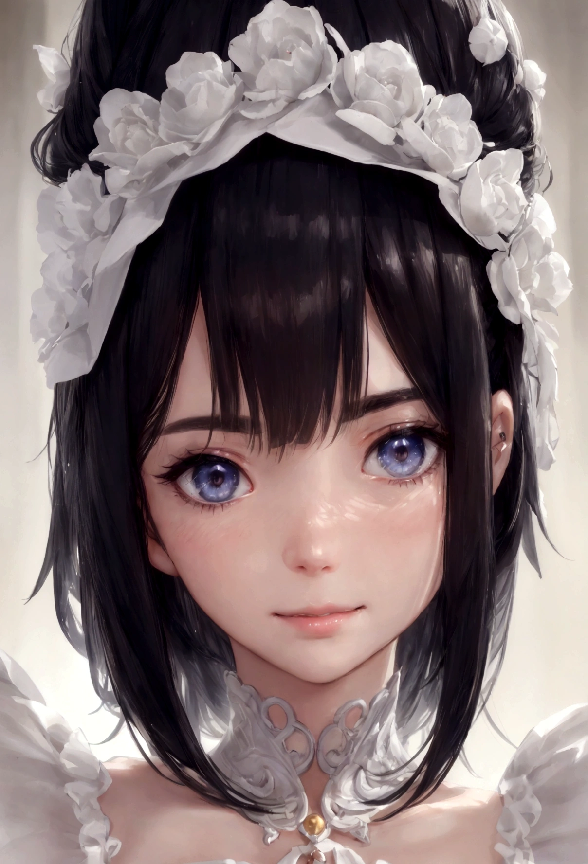 (ultra high res,photorealistic,realistic,best quality,photo-realistic), (8k, raw photo, best quality, masterpiece), (photon mapping, radiosity, physically-based rendering,automatic white balance), technological sense, best quality, masterpiece, illustration,CG ,unity ,wallpaper, official art, Amazing, finely detail, an extremely delicate and beautiful,extremely detailed, highly detailed, sharp focus,rich background,blurry background, (real person,photograph), (((high detailed skin,visible pores))), (((face close-up))), ((small breasts)), Her face is like a work of art, with every feature perfectly balanced and symmetrical. Her eyes are a vivid shade of blue, with long, thick lashes that fan out like feathers, she has black short hair with fringe, beautiful detailed glass hair. They are framed by delicately arched brows, which give her an air of sophistication and intelligence.Her nose is small and straight, with a slight upturn at the tip that gives her a playful, mischievous look. Her lips are full and lush, with a natural pout that is both sensual and inviting. When she smiles, her whole face lights up, and you can't help but be drawn in by her infectious energy. Her skin is like porcelain, smooth and flawless, with a natural radiance that seems to come from within. It's as if she's lit from within, with a glow that makes her stand out in any crowd. When you look at her, you can't help but be captivated by her beauty, and you know that you'll never forget her face.