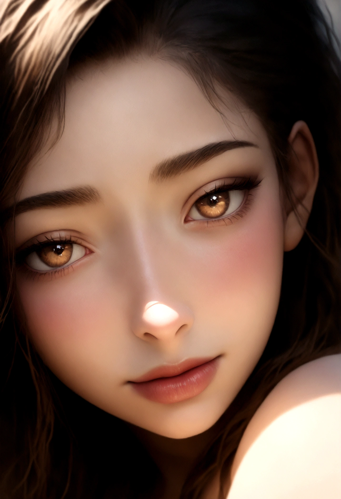 8K, best quality, masterpiece, Ultra-high resolution, (realism: 1.4), original photo, (Realistic skin texture: 1.3), (Film Grain: 1.3), (Selfie angle), 1 girl, Beautiful eyes and face details, masterpiece, best quality, close up, Upper Body, Looking at the audience