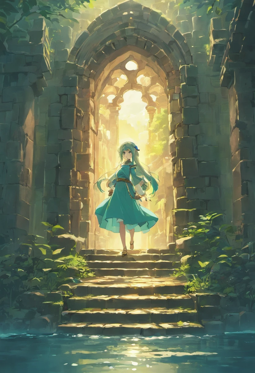 Beautiful lake with an ancient castle、ruins、Sparrow door lock