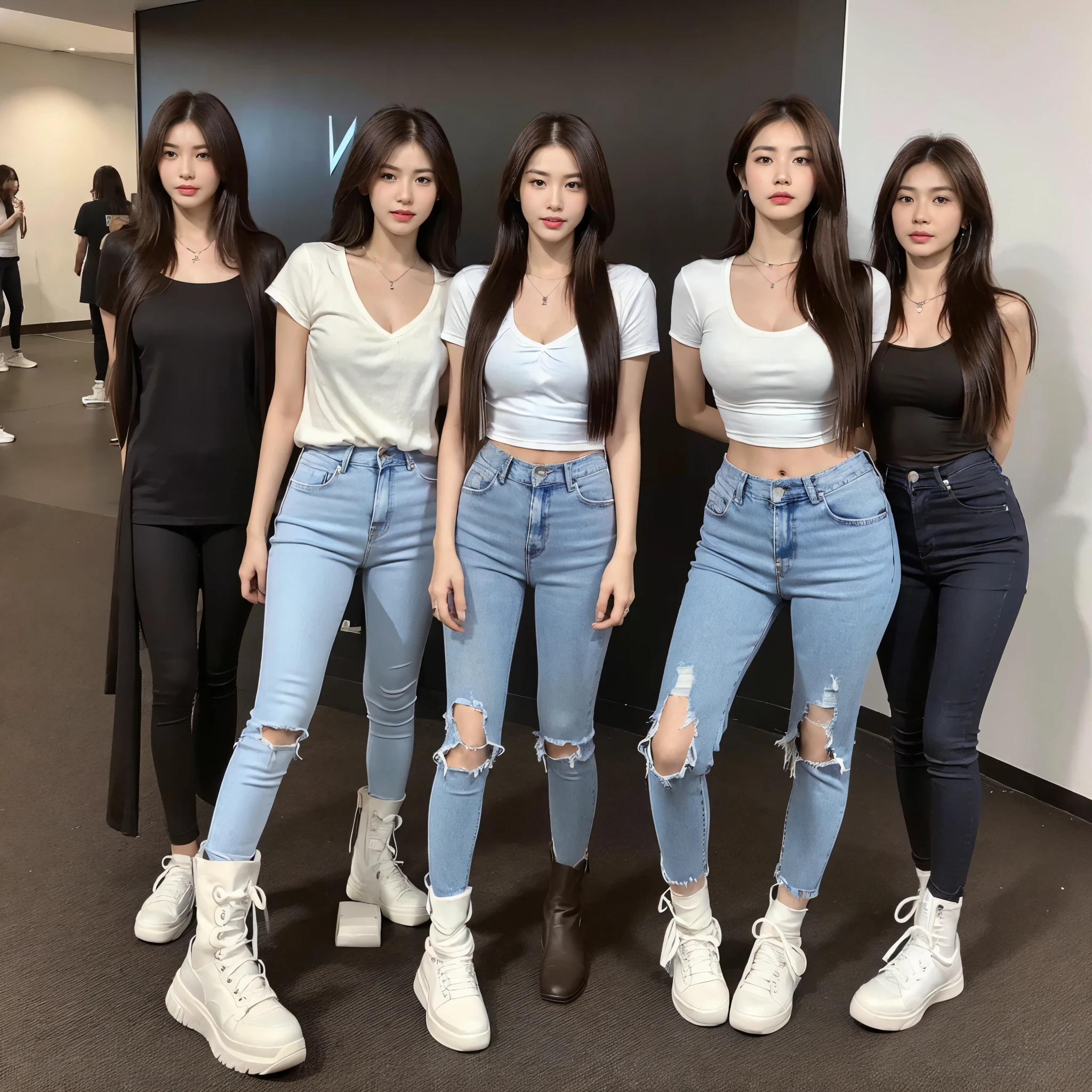 (super sharp chest :1.9), (triangular breasts :1,5), ((Realistic lighting、top-quality、8K、Master masterpiece:1.3))、Clear focus:1.2、a 1 girl、Perfect Body Beauty:1.4、Slim abs:1.1、full bodyesbian、((dark brown hair、large full breasts:1.3))、(Acceleration:1.4)、View of Waikiki Beach、Palm Tree、Slender face、Fine eyes、double eyelid、Fashion Model Pose、Floating hair、tshirts、best quality、8K、、Clear focus:1.2、 babes、Perfect Body Beauty:1.4、Slim abs:1.1、Whole human body、((dark brown hair、big chest out:1.3))、(Acceleration:1.4)、Waikiki beach、Fireworks Festival、Palm Tree、slender face、Fine eyes、Double eyelids、fashion model pose、Floating hair、tshirts、 , (body-hugging top), (short-sleeved top), (white T-shirt), (super white shirt), (super flat shirt) , (Photo taken from a distance of 6 meters :1.1), (Full-body photo showing the toes), (three people), (The collarbone and upper chest are swollen :1,5), (full body), (long sky blue jeans :1.0), Expose cleavage), (Whole body, Long legs),, (a girl pretty girl with perfect figure :1.2) , (high jeans),(photo of Three people separated, White short-sleeved T-shirt, Top with exposed arms, long jeans plain jeans), (people standing far apart), (long jeans plain jeans , white sneakers, hands clasped tightly reveal only the palm, without jewelry), (necklace exposed , chain visible), (white sneakers,), (long jeans), (she wear Clad in long jeans and a white t-shirt) , (a pair of white leather boots, highly detailed boots),