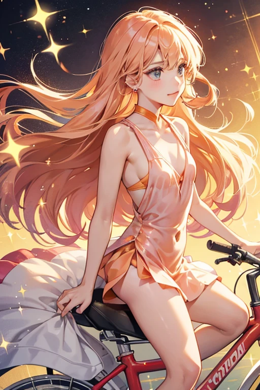 she has peach-colored body, and is always riding a bicycle. SPARKLE; GLITTER