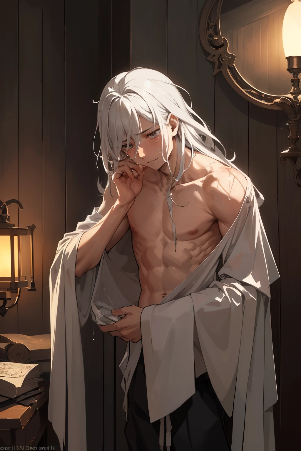 A solitary young man named Martín, engulfed in a melancholic haze, is depicted with an expression etched by the weight of his sorrows. Hisemen clothing, worn and threadbare, hangs loosely on his thin frame, a silent testament to the hardships he has borne. His disheveled hair cascades over his eyes, hiding the despair hidden within. A solitary tear trickles down his weathered cheek, its path illuminated by the dim, flickering light of an oil lamp.

The artist, known for their impeccable craftsmanship, has relentlessly pursued every detail, ensuring that the subtle curves and angles of