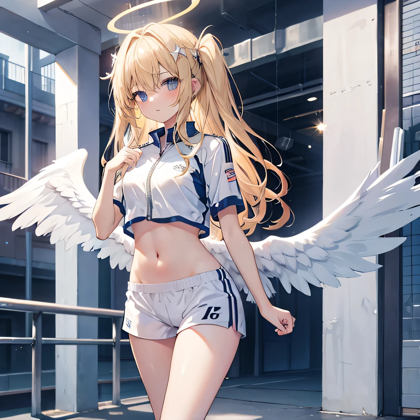 -year-olrl,Loblond hair,Sportswear,Halo,Angel Wings