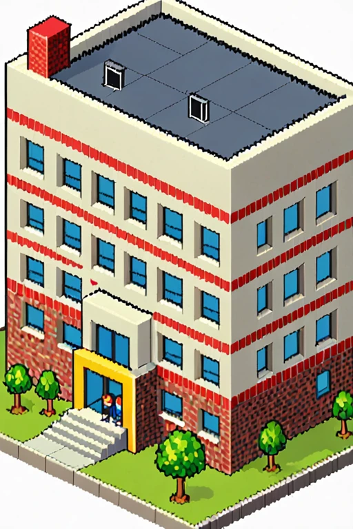 highly detailed isometric pixelart close-up of a __school building__, simple white background, eboy style