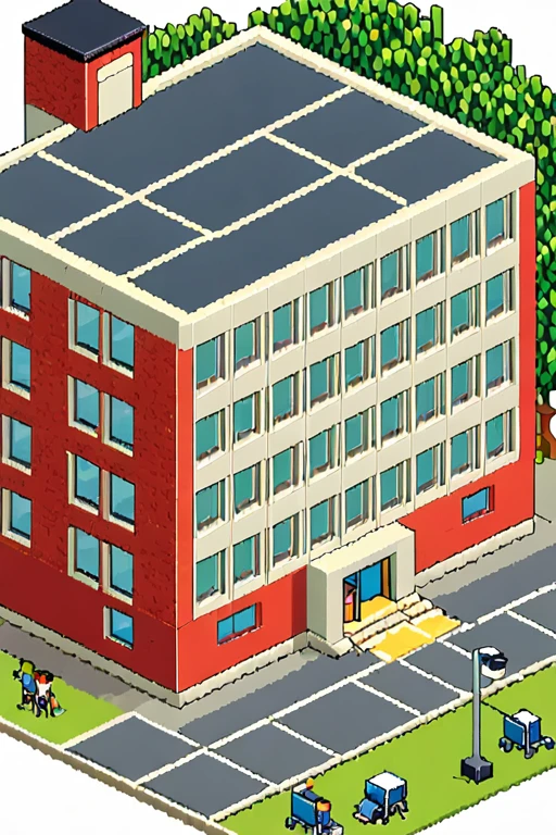 highly detailed isometric pixelart close-up of a __school building__, simple white background, eboy style 