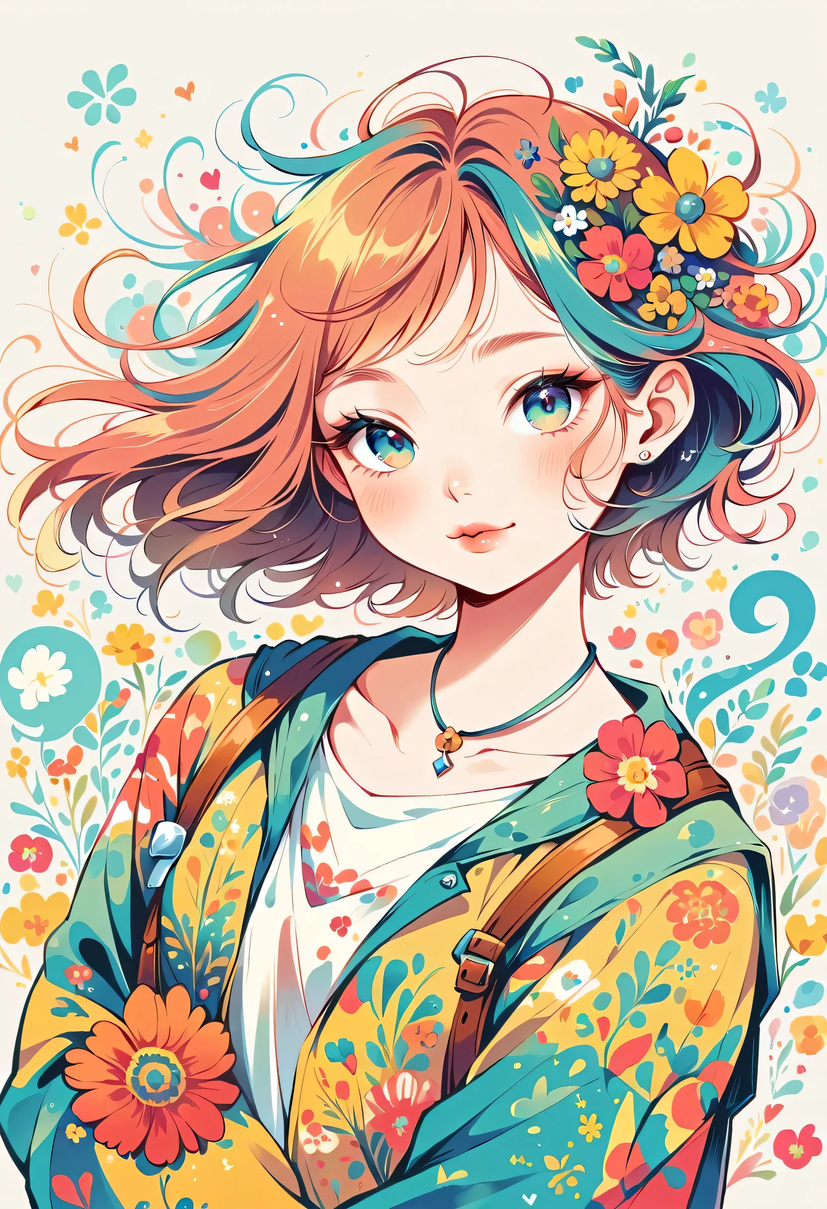 itabamoe style, Stylish design,Stylish fashion,My backpack is full of happy spring,Simple Line Initialism,Abstract art,Urban Background, (((The most beautiful girl))), Lips in Love, colorful flowers