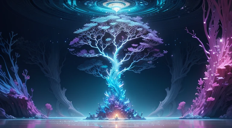 Tree of life under the sea, ethereal, glittering, lens flares, cinematic lighting, artwork by Anna Dittmann & Carne Griffiths, 8k, unreal engine 5, hightly detailed, intricate detailed, mythology