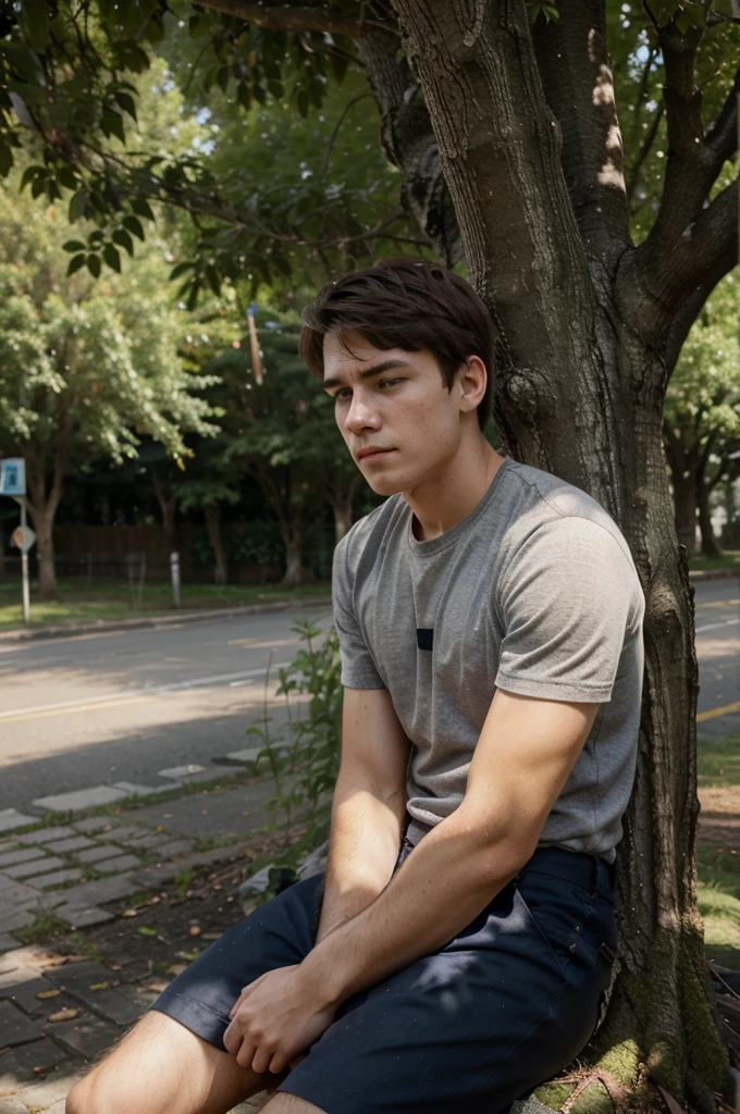 A young man named Martin who is lost in sadness and suffering and sat on a tree 