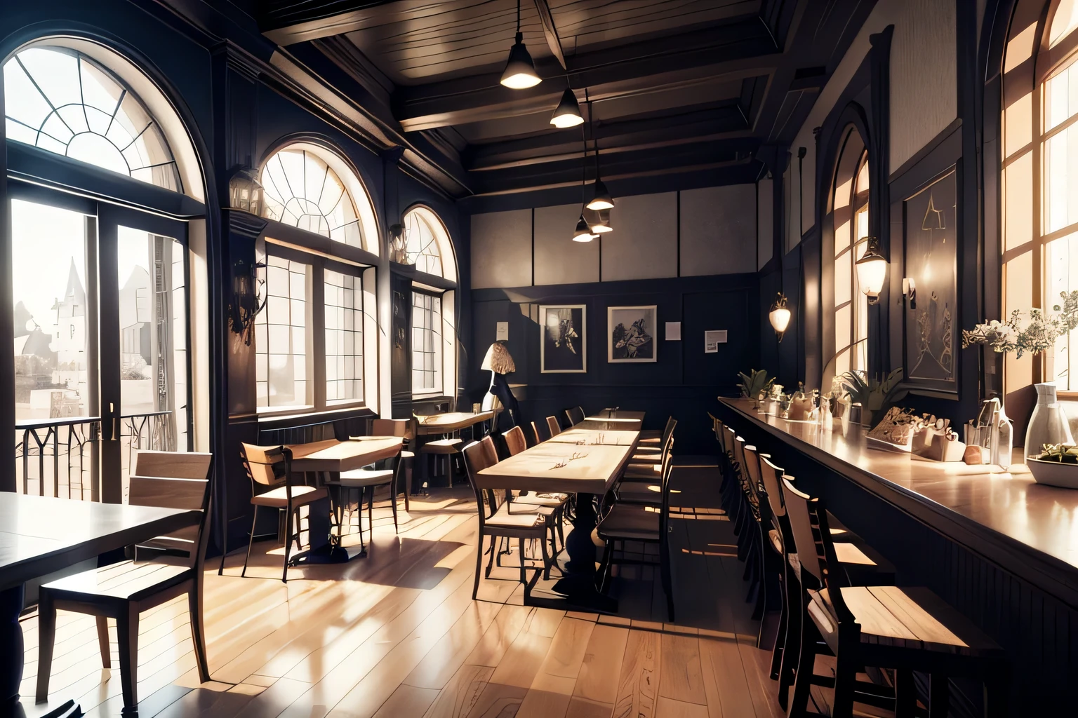 Dining Bar, Interior, Pencil lines, art, art, Fantastic illustrations, upscale, fairy tale, Fairytale, Monochrome