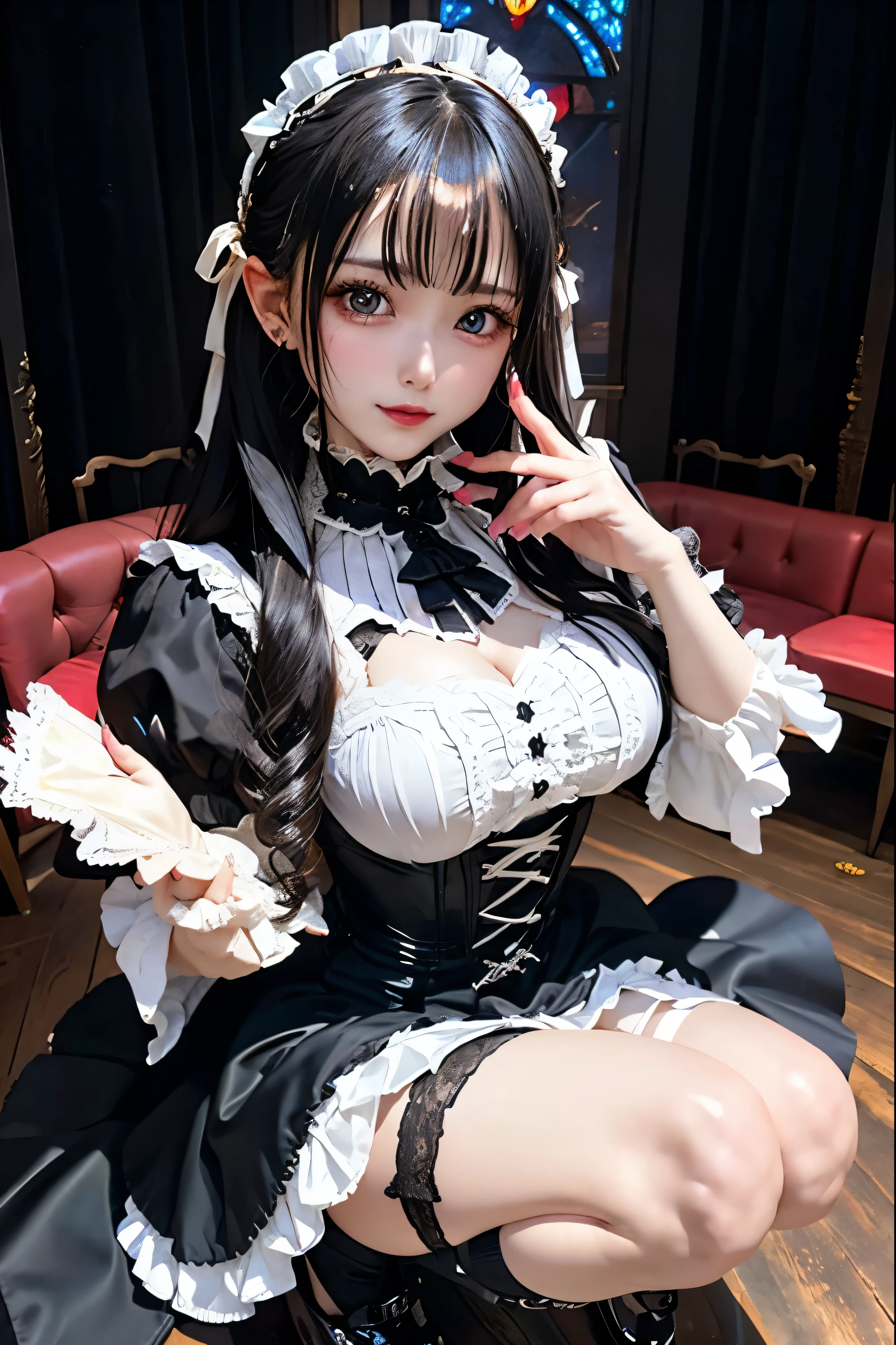 Hard Dark Gothic Makeup、Deep Night Sky、Horror、Black dark eyeshadow、cry、sad、Good skin radiance、Dark Gothicメイク、Dark smile、palace、24-years-old、Embarrassed look、Dark Gothic、Obscene language、highest quality、Drunk face、紫のMaid clothes、Mysterious、Noble、sexy、Loving smile、Right blue eye, Left eye is red、Platform Heel Shoes、Heavy makeup、Gothic Lolita Clothing、A little slimmer、Silver Hair、Long Hair Straight Hair、Cute Gothic Lolita Dress、Beautiful Face、elegant features、Fascinating face、Stained glass is the background、Chest glistening with sweat、The room is dark、gothic long dress、Bell Sleeves、Wizard Sleeve、Decadent look、Sexually excited expression、Glossy thighs wet with water、Thighs that are wet and shiny with oil、Background of a room full of roses、The embroidery is pink、The dress has pink embroidery、Thigh-high socks、Knee-high socks、Gentle expression、Dark black eyeshadow、Stained glass and rose background、Female Duo、Female couple、dark church background、Stained glass、Black metal world、Dark Castle、Slender body、gothic long dress、Maid clothes、Victorian dresses、Her thighs glisten with sweat、My body is wet and shiny、Lots of glitter on the thighs、sweating、My thighs are sticky from sweating、Sweat glistens on the thighs, The whole body is sweaty and shiny、Quite sweaty、My thighs are sweaty、My thighs are so wet、My thighs are shining with sweat、A lot of sweat glistens all over the body、Small breasts、Orchestra Stage、Dynamic Angle、Sitting in a chair、Gothic chair、Play the violin gracefully、With a violin、Press the violin strings、rubbing the violin strings、violinist、Thin thighs、