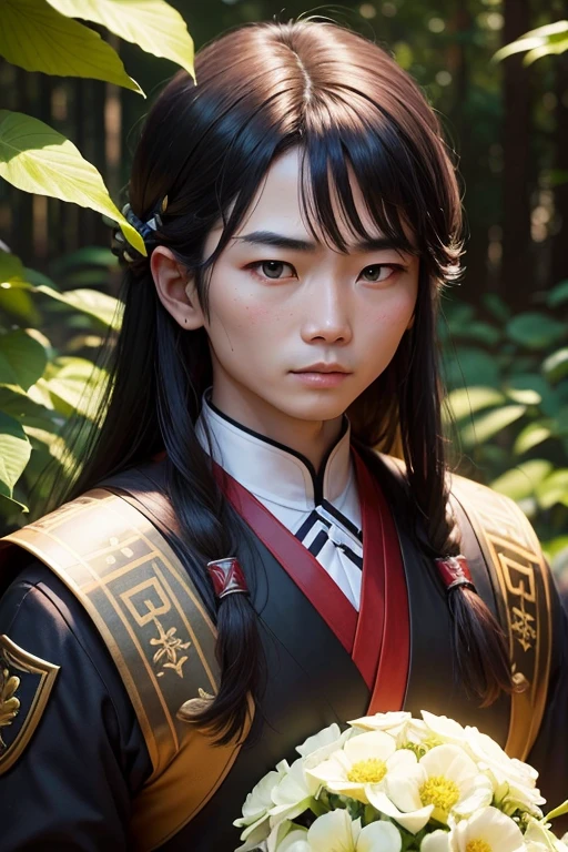 Membros do grupo Ling Shan saindo de uma floresta densa, exausto e suado. Li Gu is in their midst, with a calm and determined expression on his face. Representatives of other forces are at a distance, His eyes were full of contempt and ridicule, , 32k, melhor qualidade, obra de arte, super detalhe, detalhes altos,
