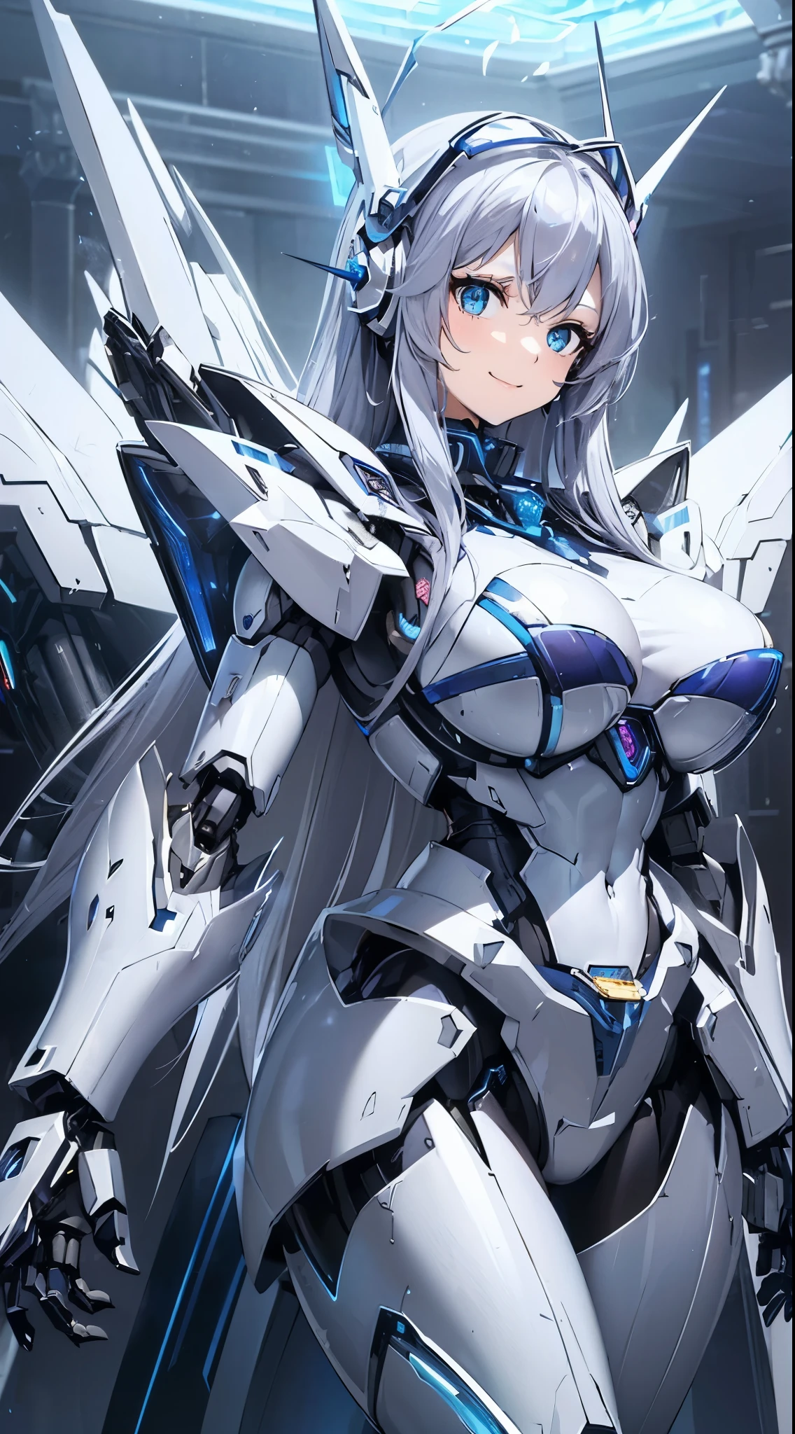 Blue shining mechanical eyes、A kind smile