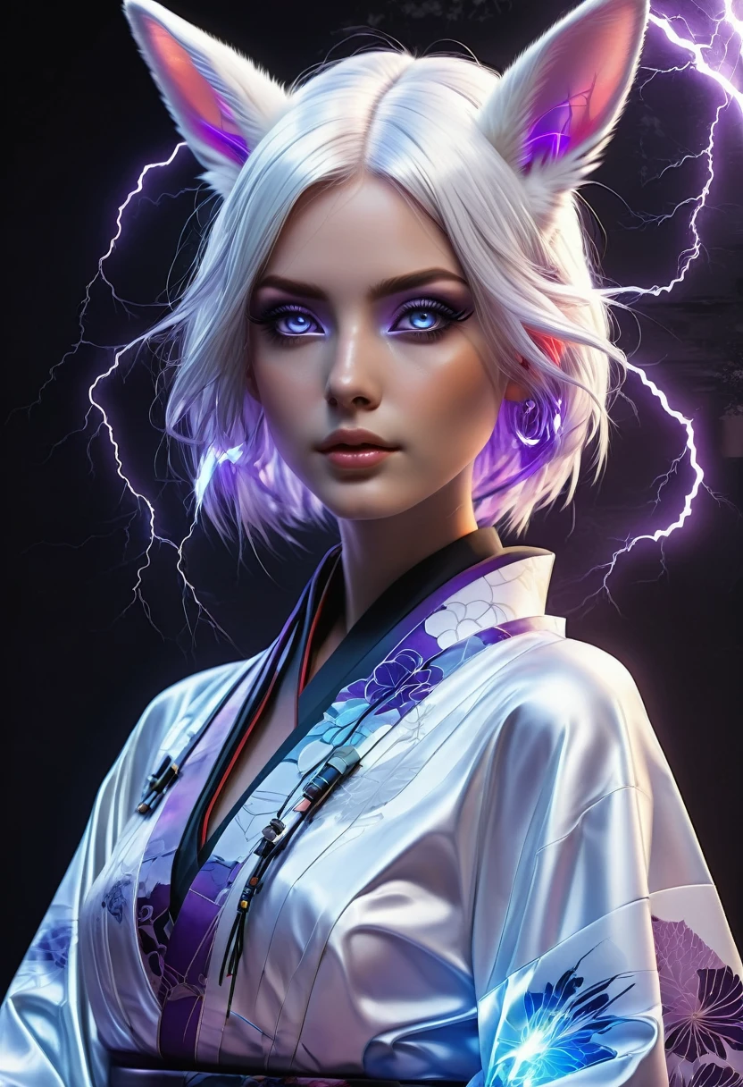 (nsfw), Best Quality, ultra Detailed, ultra Realistic, Futuristic wear design,,design suggesting flexibility,monochromatic color scheme emitting serenity,surface softly reflecting light,minimalism,simple yet impactful Feminine beauty,spirit of modernism, Feminine elements as visual art, fusion of advanced technology and nature,photorealistic rendering,, 1girl, yinji, (purple hair, purple eyes, long hair, white hair, double braids, gradient hair,sitting, all body shot, white Cyber bunny-girl-eared, cyberpunk kimono, translucent, glossy fabric, low-rise black Leggings, sheer, kimono-style top, monochrome palette, sleek lines, futuristic adornments, high-tech accessories, minimalist design, harmonious fusion, bold simplicity, serene expression, cybernetic enhancements, striking elegance, /// /// BREAK (ash-gray short hair, Droopy eyes, light Droopy eyebrows:1.3), making her blue eyes shine even brighter, well-defined face line and cute, huge eyes, accentuating her radiant white skin, (in a concrete, Realistic black Shadowv, Realistic lightning:1.3), BREAK Incredibly slim waist, Upward-facing medium and perky nipples, with disproportionately medium breasts, and rounded medium buttocks, exuding a sculptural beauty, looking viewer, meat stuck to the clothing,