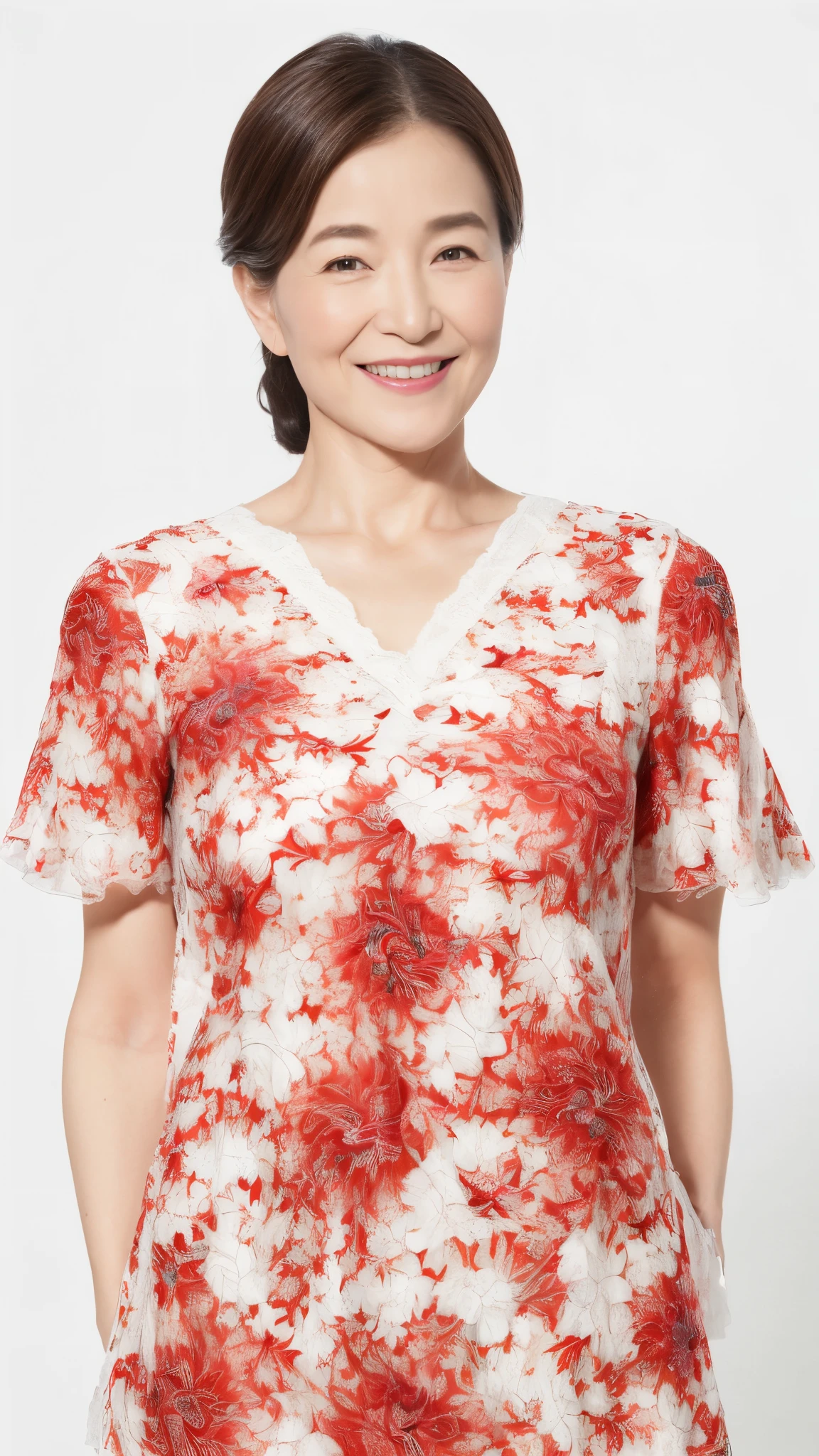 package, Late Elderly, Perfect composition, ((Fractal Art)), (((masterpiece))), 8k, Clear images, (((alone))), (((Asian Beauty))), Pure white background, Natural Hair Color, Hands behind back, Refreshing early summer outfit, Alluring, ((Elderly)), Depict lips accurately,Red lips, Flashy makeup, (((alone))), (((Perfect Anatomy))), Depicting ears correctly, Pure white background, gravure, Upright posture, smile, ((Beautiful mature woman)), highest quality, Very detailed, Realistic, Very detailed細なスキン, (Madame), (The corners of the mouth are turned up), 120 years old, Huge breasts, Mature Politician, Glamour, sexy, Pure white skin, Natural hairstyle, Comfortable clothing,