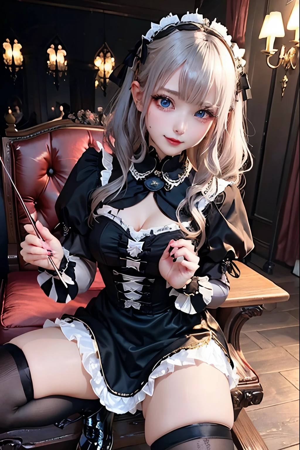 ハードDark Gothicメイク、Deep Night Sky、Horror、Black dark eyeshadow、cry、sad、Good skin radiance、Dark Gothicメイク、Dark smile、palace、24-years-old、Embarrassed look、Dark Gothic、Obscene language、highest quality、Drunk face、紫のMaid clothes、Mysterious、Noble、sexy、Loving smile、Right blue eye, Left eye is red、Platform Heel Shoes、Heavy makeup、Gothic ta Clothing、A little slimmer、Silver Hair、Long Hair Straight Hair、Cute Gothic Loliress、Beautiful Face、elegant features、Fascinating face、Stained glassが背景、Chest glistening with sweat、The room is dark、gothic long dress、Bell Sleeves、Wizard Sleeve、Decadent look、Sexually excited expression、Glossy thighs wet with water、Thighs that are wet and shiny with oil、Background of a room full of roses、The embroidery is pink、The dress has pink embroidery、Thigh-high socks、Knee-high socks、Gentle expression、Dark black eyeshadow、Stained glassと薔薇背景、Female Duo、Female couple、dark church background、Stained glass、Black metal world、Dark Castle、Slender body、gothic long dress、Maid clothes、Victorian dresses、Her thighs glisten with sweat、My body is wet and shiny、Lots of glitter on the thighs、sweating、My thighs are sticky from sweating、Sweat glistens on the thighs, The whole body is sweaty and shiny、Quite sweaty、My thighs are sweaty、My thighs are so wet、My thighs are shining with sweat、A lot of sweat glistens all over the body、Small breasts、Orchestra Stage、Dynamic Angle、Sitting in a chair、Gothic chair、Play the violin gracefully、With a violin、Press the violin strings、rubbing the violin strings、violinist、Thin thighs、