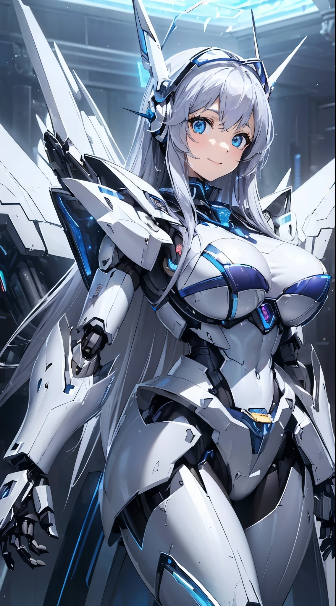 Blue shining mechanical eyes、A kind smile