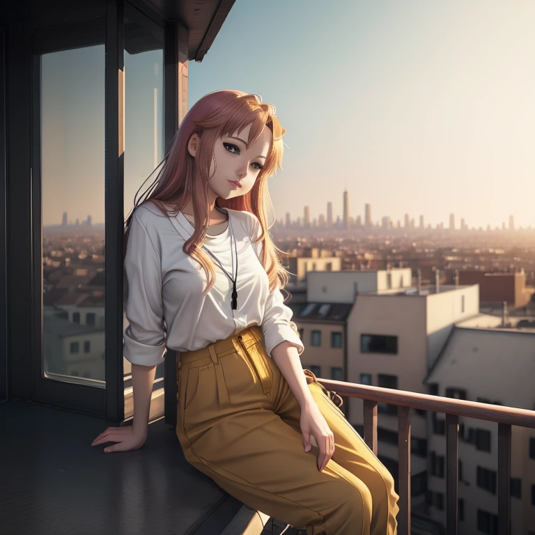 anime girl leaning on balcony railing with city view in background, anime aesthetic, anime visual of a cute girl, anime vibes, anime asthetic, anime background, lofi girl, realistic anime 3 d style, 4k anime wallpaper, anime art wallpaper 8 k, anime art wallpaper 4k, anime wallpaper 4 k, anime wallpaper 4k, style anime