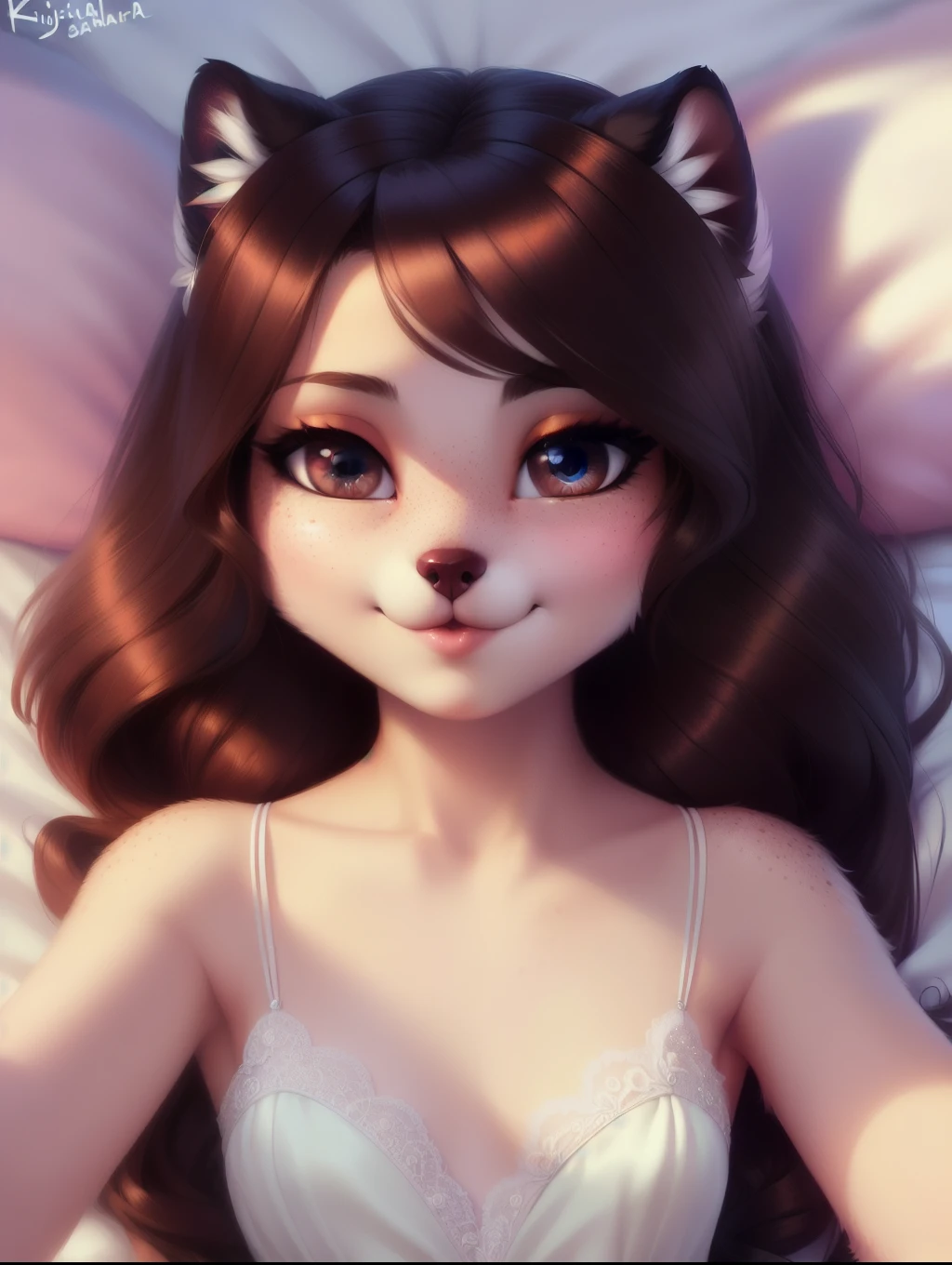 beautiful and detailed upper body portrait , ((young 10 year old anthro puppy)), anatomically correct, Schlank, Hochgeladen E621, detailed flauschige fur, (von Fluff-Kevlar, Iskra, personalami, Pino Daeni), 1girl, beautiful prom dress, adorable, bed, missionary position, 1girl, realistic, ultra sharp image, view from above, (solo), highly detailed, first person view, masterpiece, lying on her back, beautiful hair, flat chest, dark hair, perfect eyes, absurd resolution, cute snout, waiting, freckles , eyelashes, (kissy face), (Kissing mouth), first kiss, very young girl, detailed facial features, sharp focus,