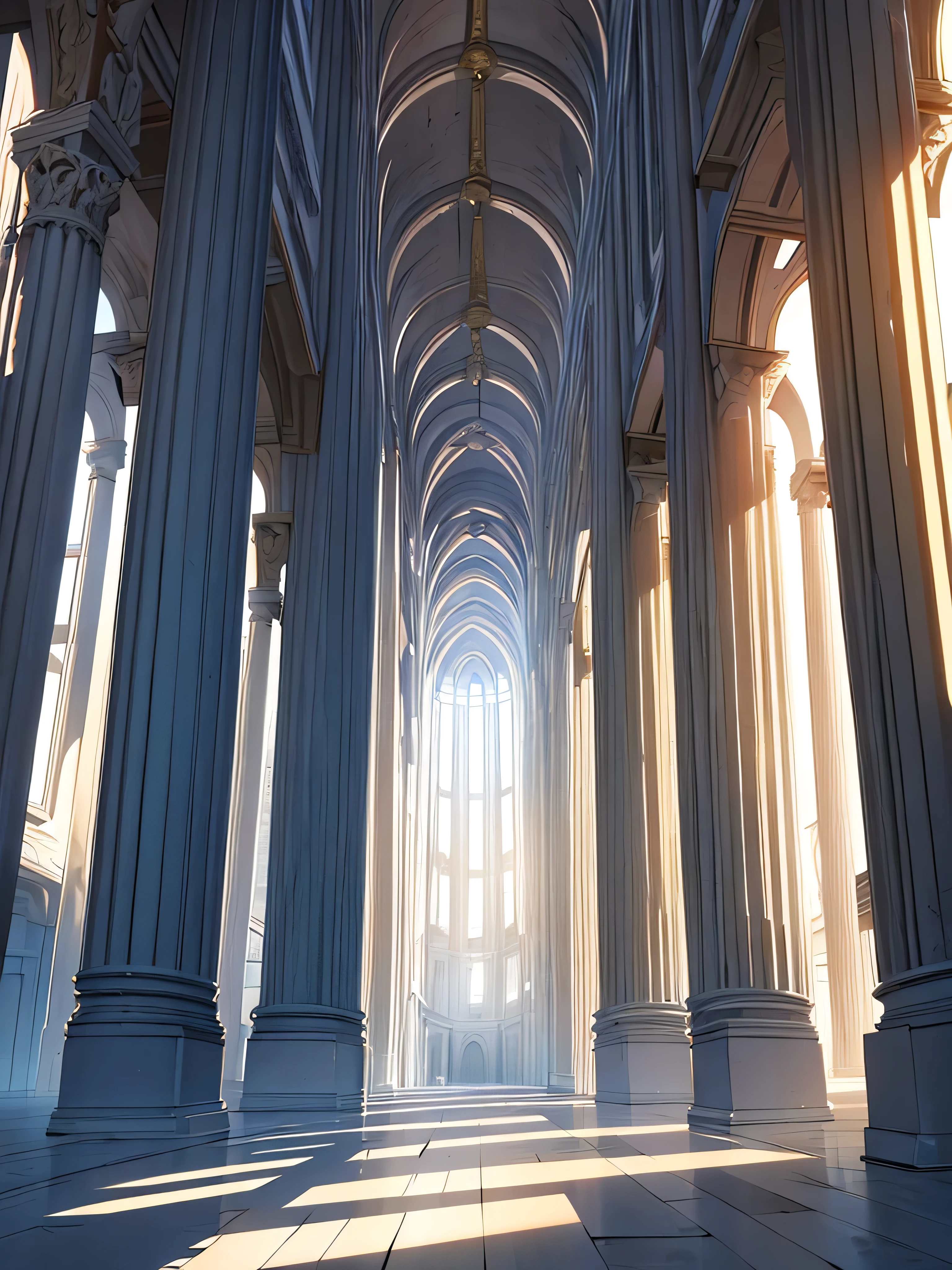 Roman temple, sunlight entering through the pilasters. Interior of a Roman temple, with large columns... High definition, ultra HD 4k.