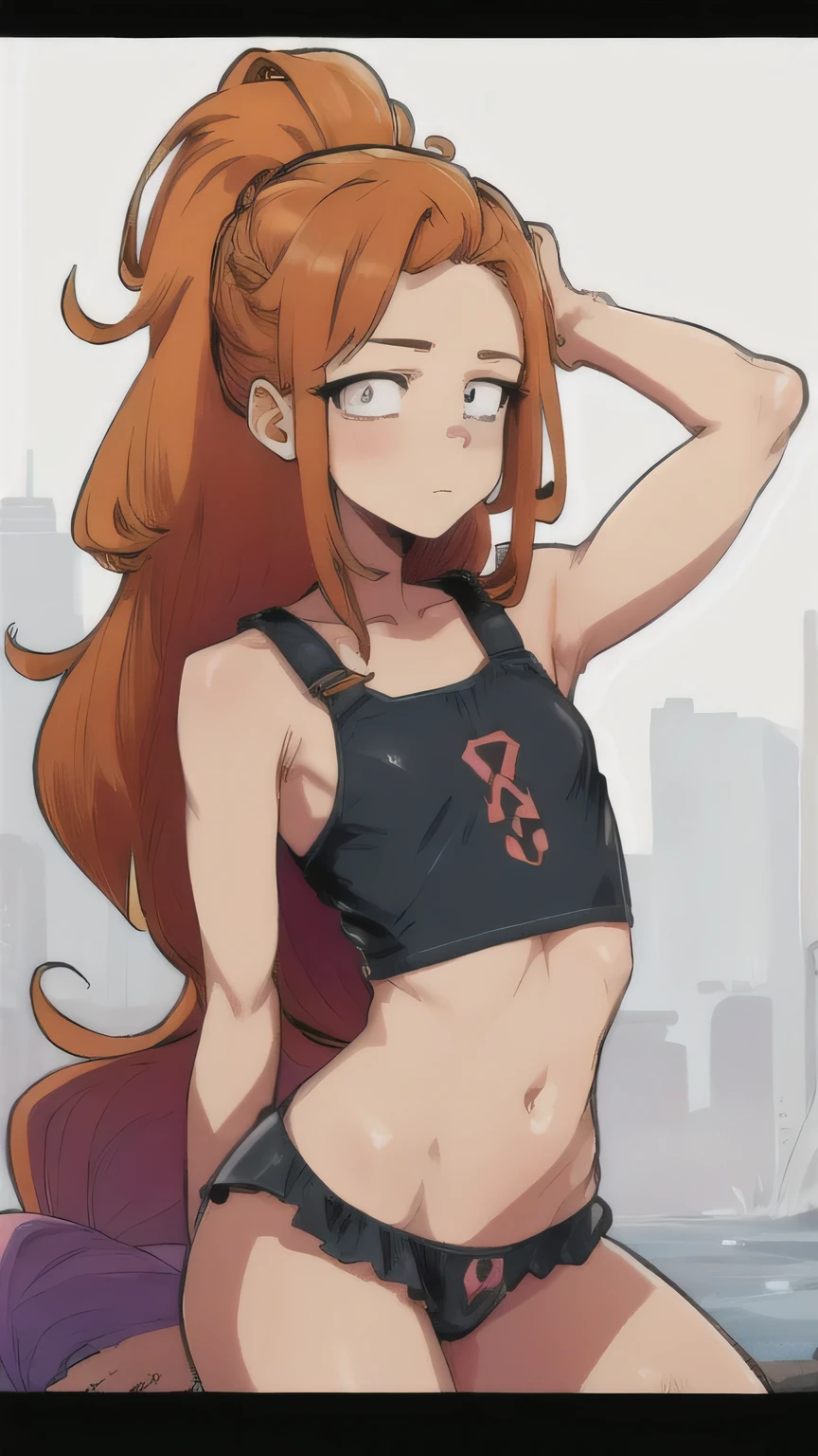 1 girl, Zoey, (Heterochromia:1.3), (long hair), (dirty hair), orange hair , underwear, lush, magic hair,