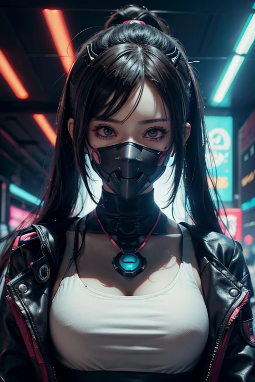 A close up of a woman with a mask, cyberpunk anime art, digital cyberpunk anime art, cyberpunk anime girl, digital cyberpunk - anime art, female cyberpunk anime girl, cyberpunk anime anime art, Mech cyborg girl, cyberpunk art style, cute cyborg, cyborg, aesthetic cyberpunk style, cyberpunk horror style, cute cyberpunk girl face