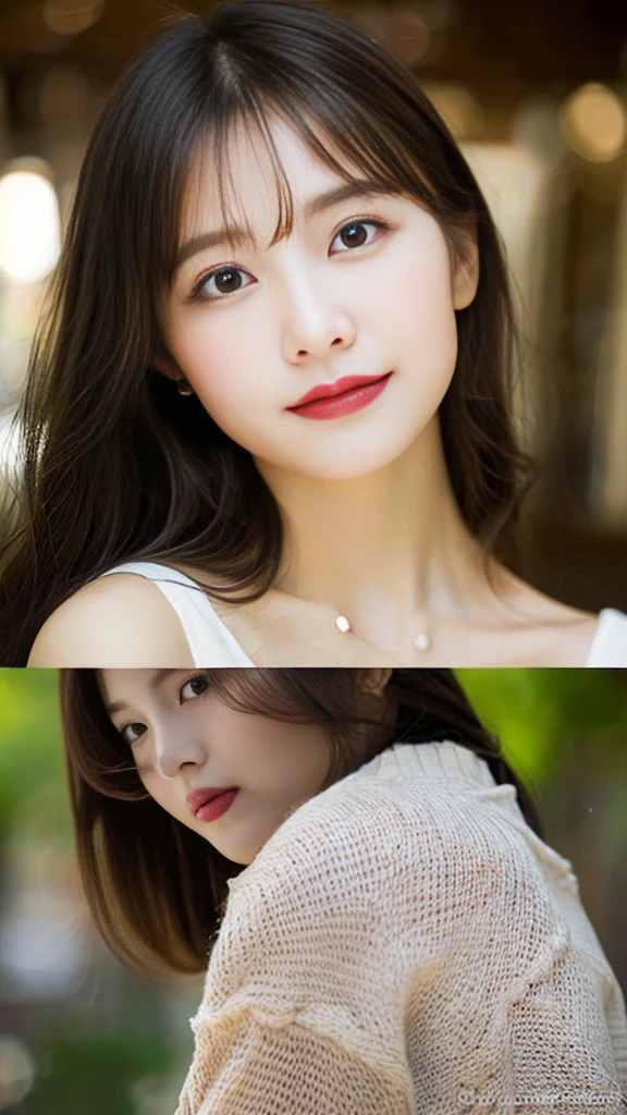 a beautiful japanese girl, intricate details, random hairstyle, (best quality,8k,ultra-detailed,hyper-realistic,photorealistic,masterpiece:1.3),extremely detailed face and eyes,long eyelashes,beautiful skin,flawless,natural lighting,cinematic composition,vibrant colors,stunning,A portrait of a Japanese woman with fair, translucent skin. She has large, almond-shaped double-lidded eyes with long eyelashes, a small face with a sharp jawline, a small and well-defined nose, thin natural lips, and long, straight, shiny black hair. She is wearing natural and subtle makeup with a touch of peach-colored blush, and has a gentle smile and a soft expression. She is dressed in simple, clean attire and is posed in a relaxed manner in a naturally lit indoor setting.