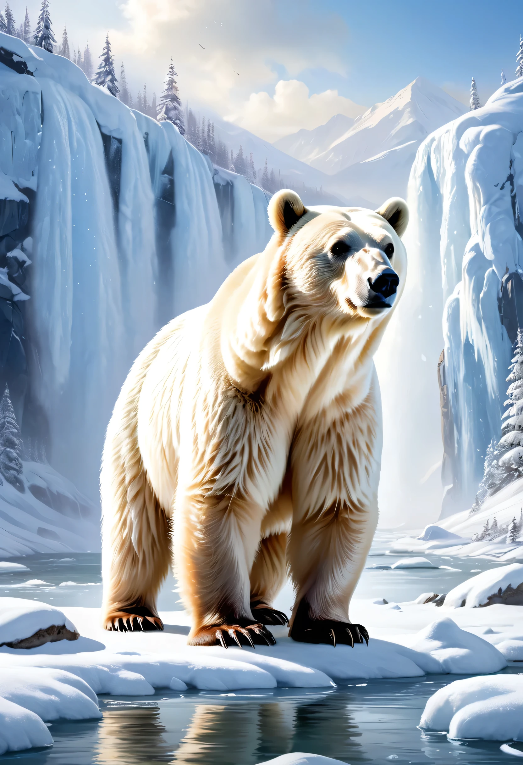 Polar Bear,Exquisite bear insurance,big eyes,Snow-white soft fur,Sharp four claws,(RAW photos,Best quality),(reality,Photo reality:1.3),masterpiece,Extremely exquisite and beautiful,high resolution,Original,Perfect lighting,(Extremely detailed CG:1.2),Unite,2k wallpaper,Amazing,Fine details