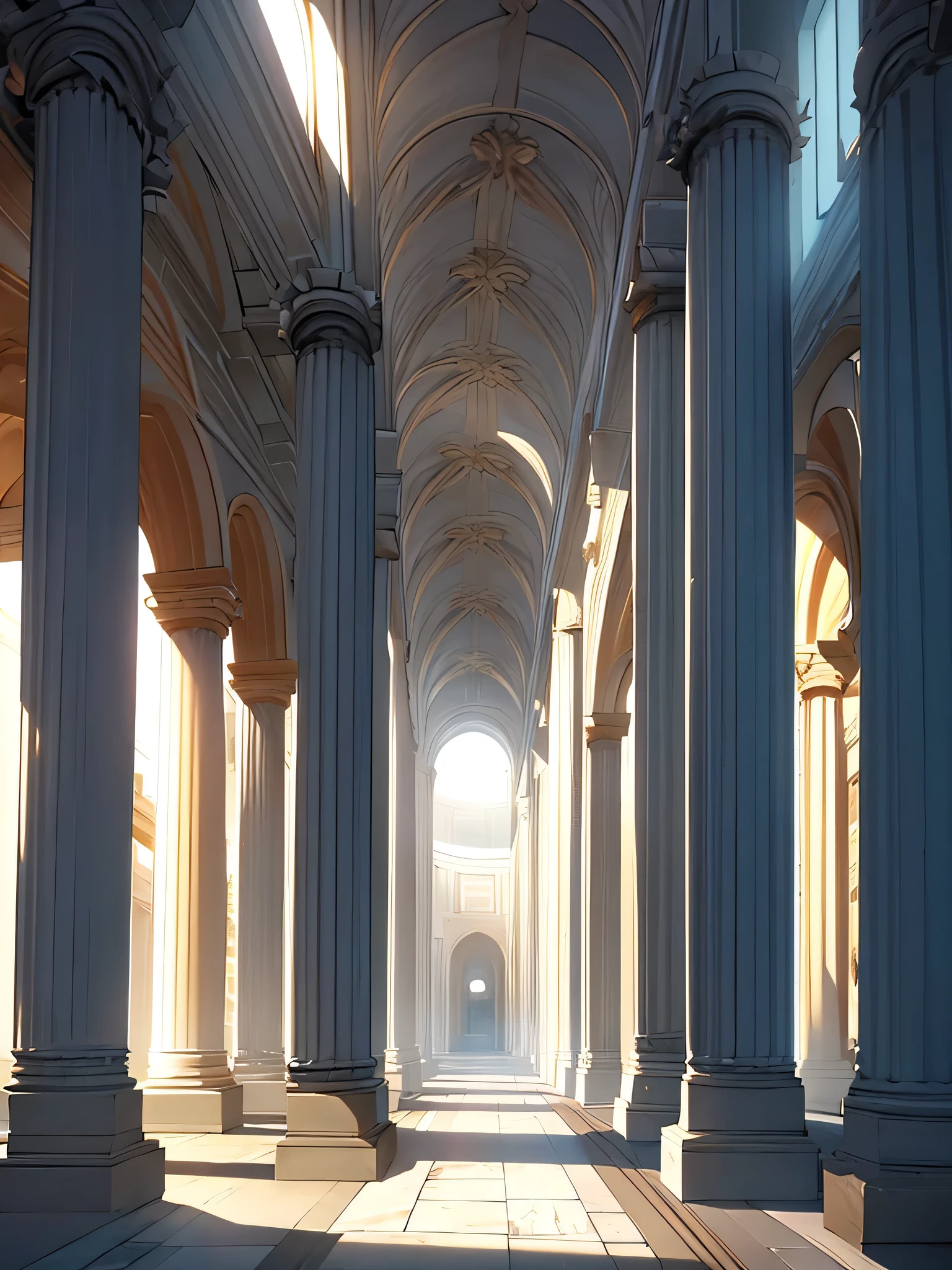 Roman temple, sunlight entering through the pilasters. Interior of a Roman temple, with large columns... High definition, ultra HD 4k.