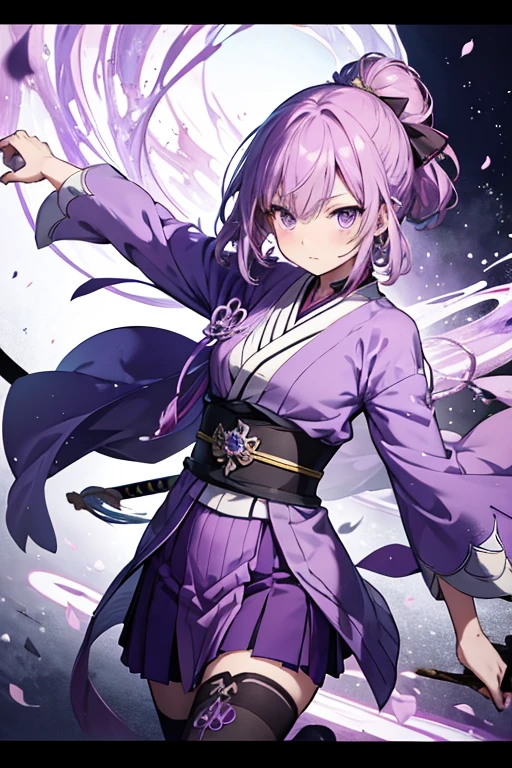 Animated character wearing a sword and purple clothing kicking a stick, Concept art inspired by Nishikawa Yoshinobu, Pixiv, shin hanga, from Girls&#39; Frontline, hanayamata, ayaka genshin impact, From the Azur Lane video game, Fine details. Girls&#39; Frontline, Enchanting anime girl, tits, Azur Lane Characters, Onmyoji