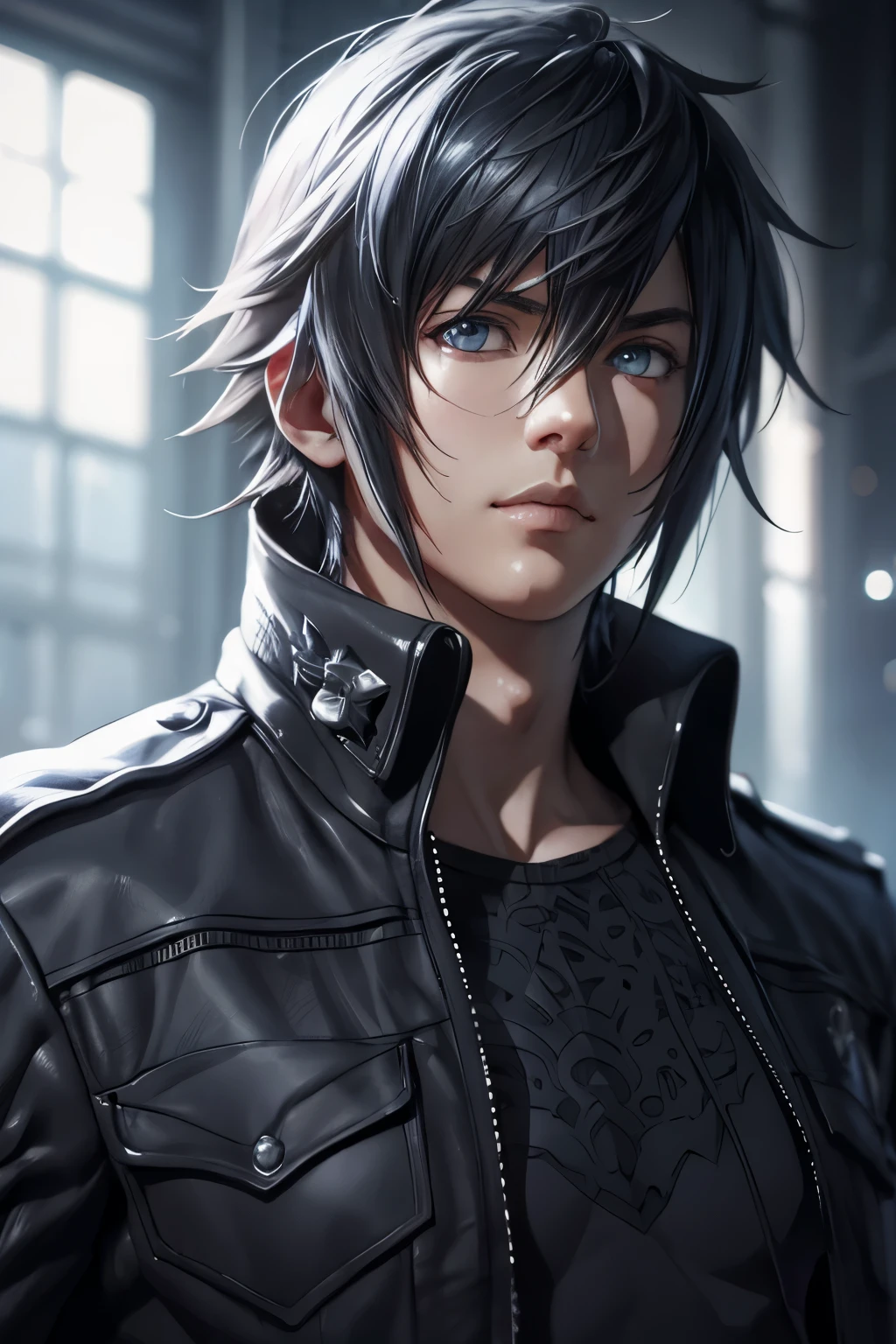 final fantasy xv, noctis lucis caelum, highly detailed portrait of noctis lucis caelum, extremely detailed face, beautiful detailed eyes, beautiful detailed lips, extremely detailed facial features, sharp focus, photorealistic, 8k, best quality, realistic lighting, cinematic composition, dramatic lighting, moody lighting, intricate details, hyper realistic, award winning cg artwork, fantasy, video game character