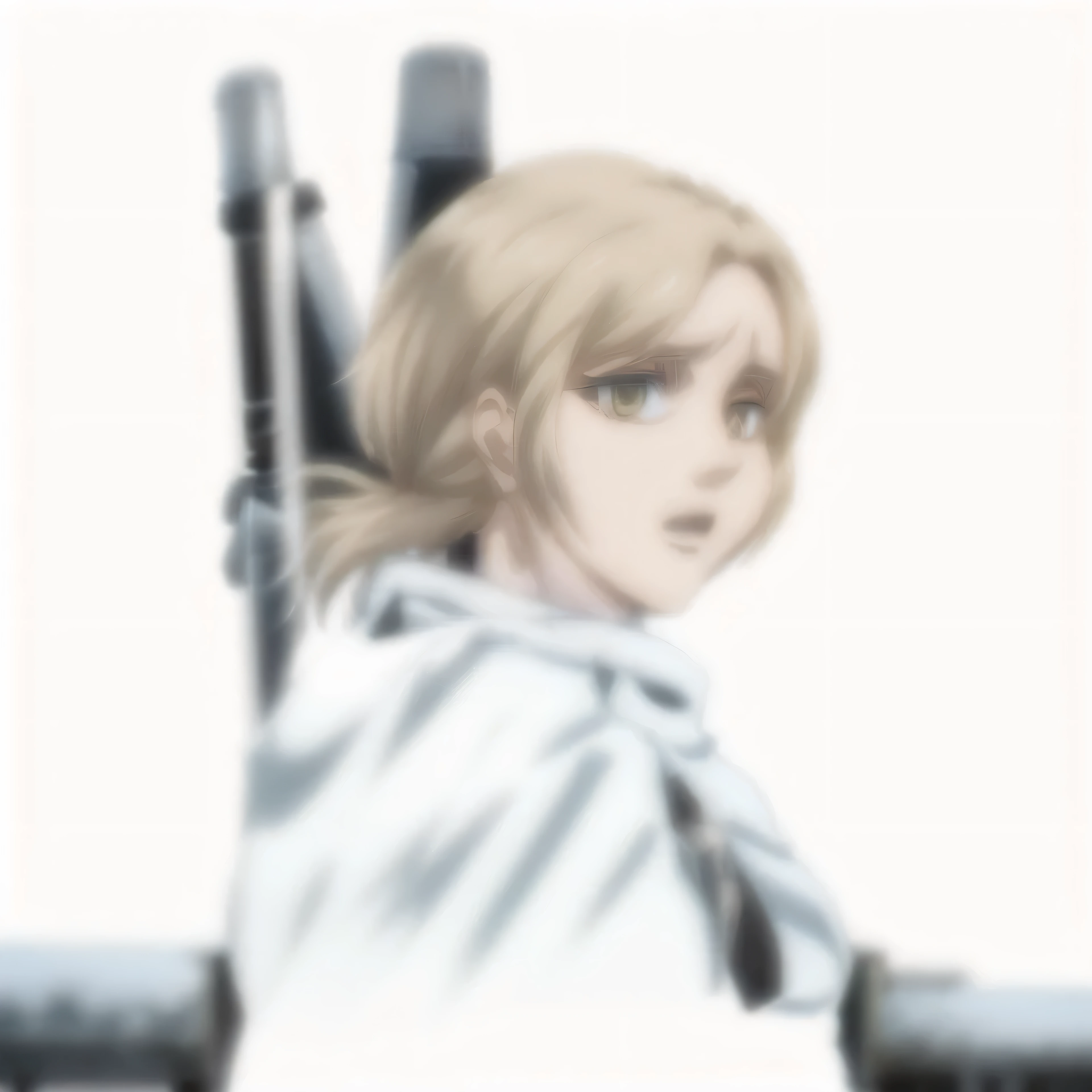 a close up of a person with a rifle in a snowy area, from attack on titan, in attack on titan, annie leonhart, (attack on titans anime), looking like annie leonhart, attack on titans, female anime character, shingeki no kyojin, attack on titan, attack on titan anime style, female protagonist 👀 :8