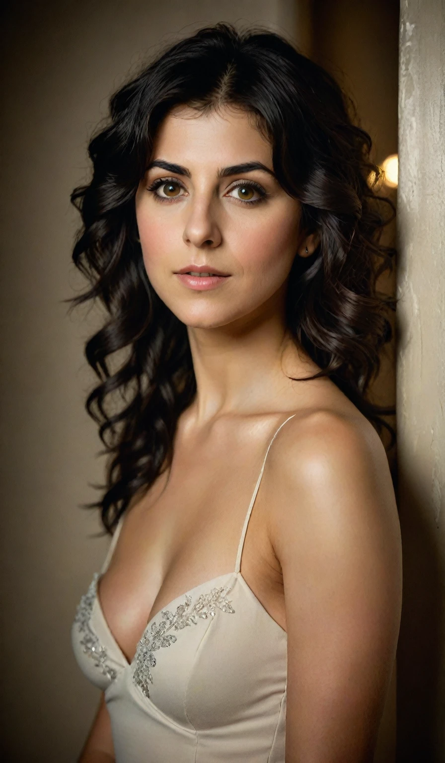 Katie Melua's face is framed by a subtle, heart-shaped oval, subtly tilted upward, giving her an perpetually radiant appearance. Her nose is slender and slightly upturned, with a gentle curve that adds to its charm. Her lips are full and luscious, with a subtle Cupid's bow shape, emphasizing their natural beauty. The nostrils are small and rounded, blending seamlessly into the surrounding skin. Her eyes are almond-shaped, with a slight upward tilt at the outer corners, giving her an perpetually bright-eyed appearance. Her eyelids are smooth and unlined, framing her gaze with a subtle elegance. The chin is defined but not too prominent, providing a sense of balance to the overall facial structure. The face shape itself is a gentle blend of oval and heart-shaped, with a subtle width-to-length ratio that adds to her captivating charm.. The camera's gaze is perfectly balanced, with shallow depth of field and precise features in focus. **Composition:** * A raw detail  Katie Melua naked*posing in a glamorous setting. She wears high heels with a high arch and heel, showcasing her perfect legs in a short skirt that barely covers her panties* Cinematic lighting with warm vibrant tones and dramatic highlights **Technical Specifications:** * Resolution: 8K * Color Bit Depth: 32-bit * Model Polygons: One Billion * Lighting Style: Cinematic, with warm vibrant tones and dramatic highlights
