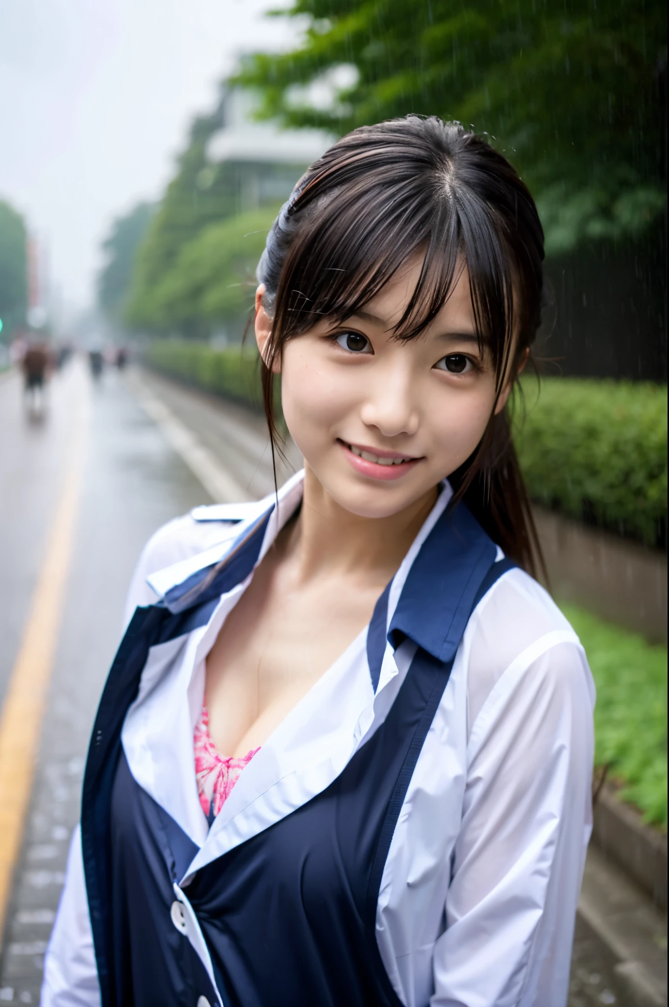 彼女は傘がないのでwhole bodyが雨で濡れている、彼女は傘がないのでwhole bodyが雨で濡れている、My hair got wet in the heavy rain, face and clothes soaked through.　Rain-soaked through face or dripping water　masterpiece、超High resolution、well done!、She has a very pretty face and is young like an idol.々Has a good figure.18-year-old Japanese female police officer、彼女は傘がないのでwhole bodyが雨で濡れている、彼女は傘がないのでwhole bodyが雨で濡れている、Gentle and cute、A gentle smile wet with rain、Police uniforms are bikini type, Show off your cleavage.、Breathe rain　soaked through　In the heavy rain、Walking on a city sidewalk in the daytime.　large size bust、whole body、RAW Photos、Genuine、High resolution、Life、No copyright notice