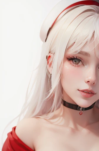 ((masterpiece)), (high quality), (medium fuul shot):1.0), Image of a woman with lips painted white and red, looking at the camera with a subtle and provocative smile.