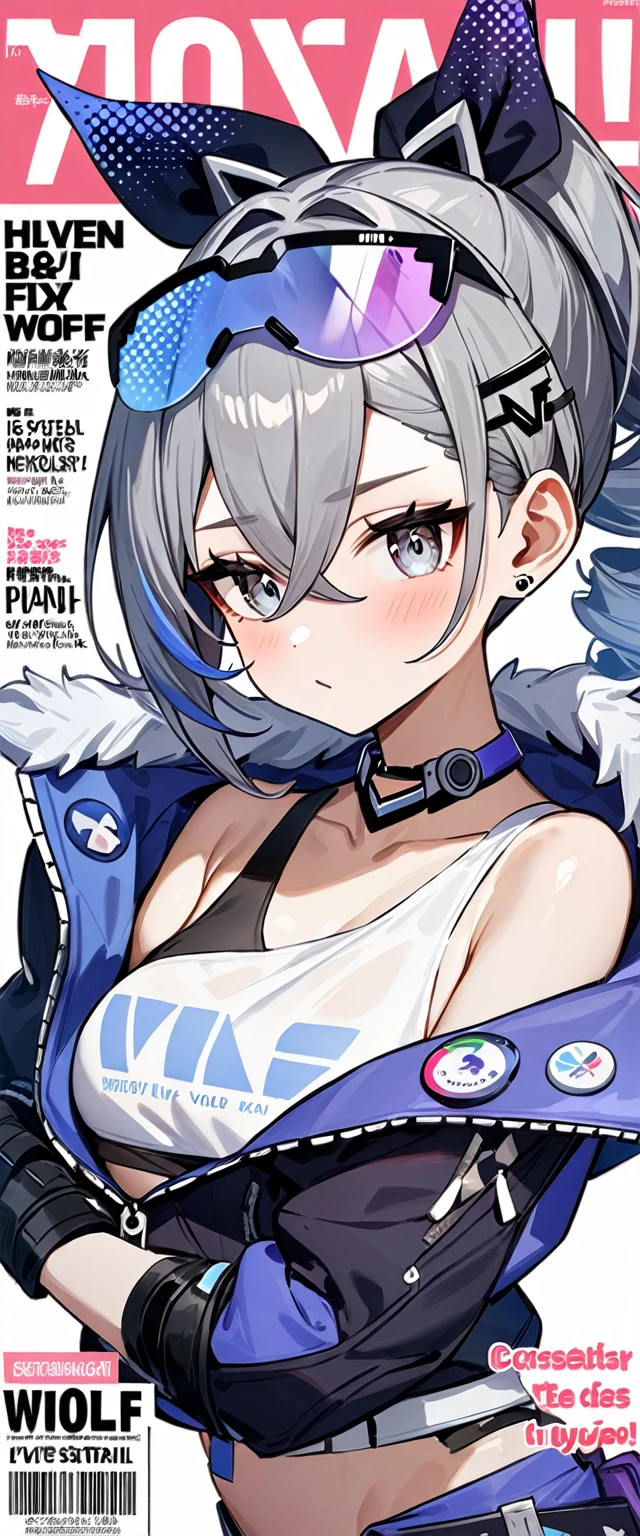 (magazine cover:1.0), masterpiece, best quality, honkai starrail, silver wolf