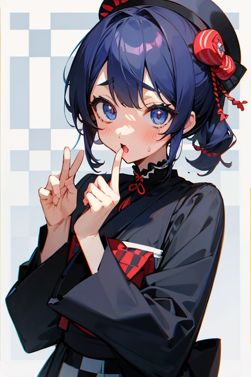 MS. cute、Taisho、Checkerboard Pattern、Beautiful Eyes、Embarrassing、Navy Blue and Red、Surprised face、