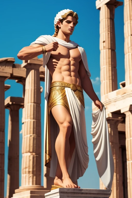 Greek god Apollo dressed in greek god clothes